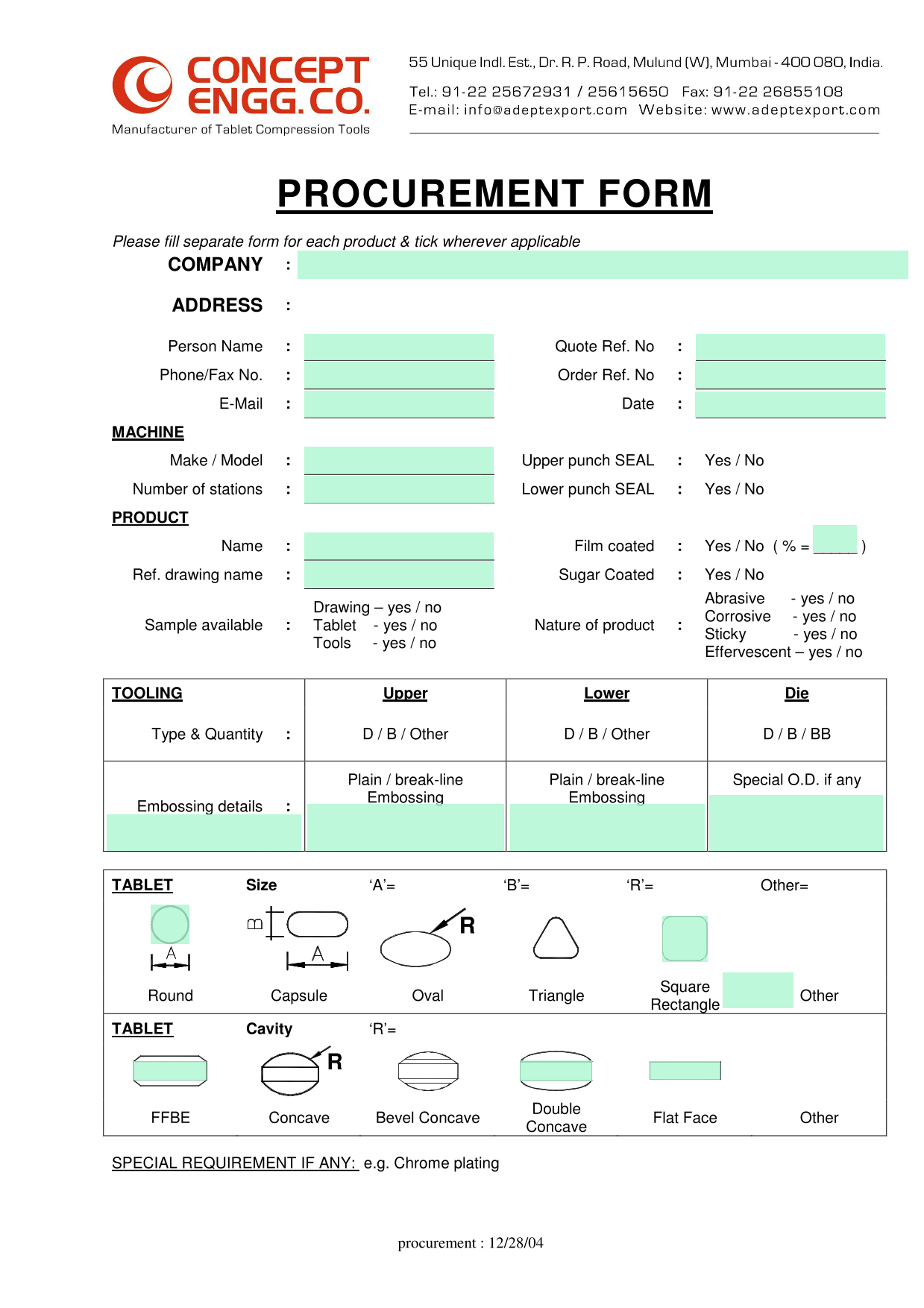 Procurement Form screenshot