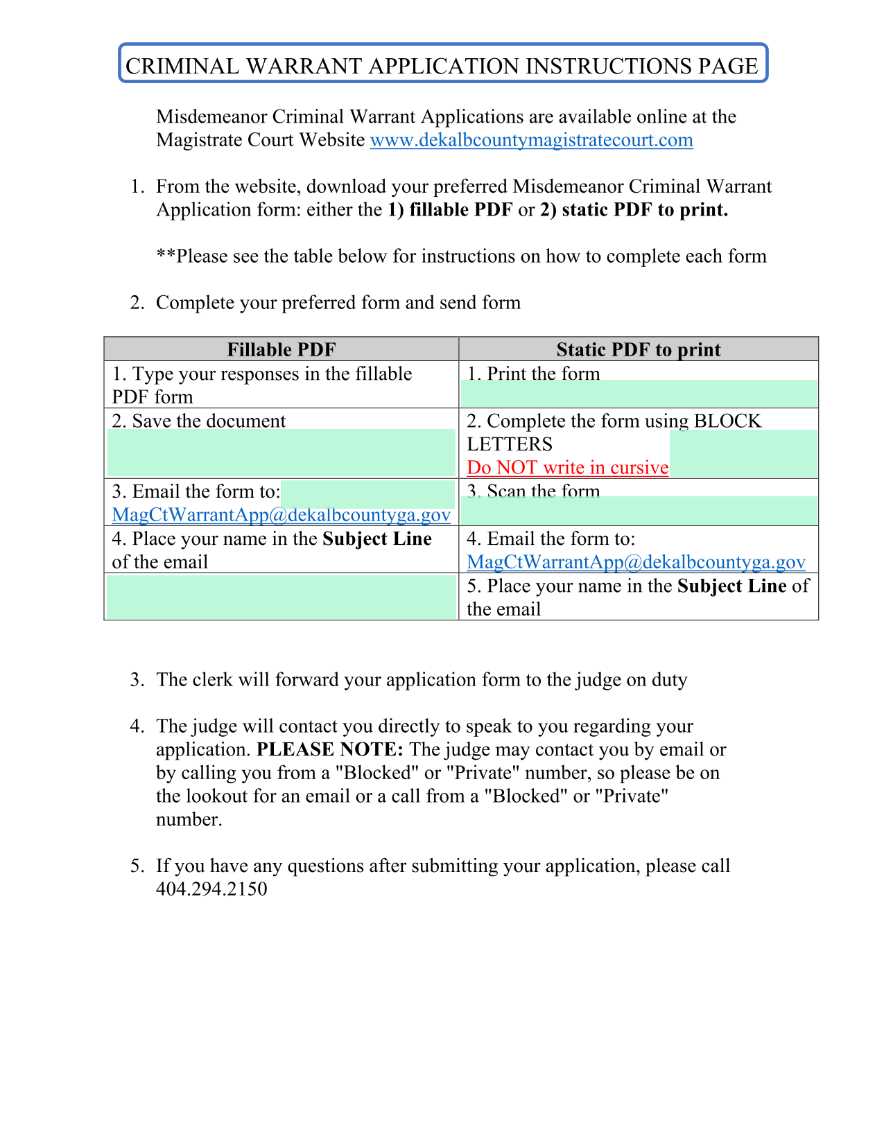 Criminal Warrant Application Instructions screenshot
