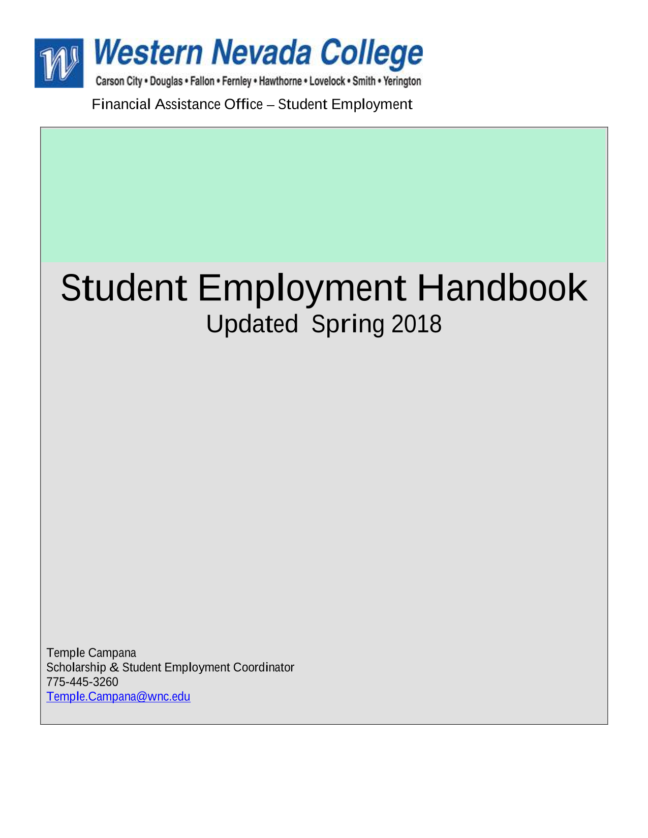 Student Employment Handbook screenshot