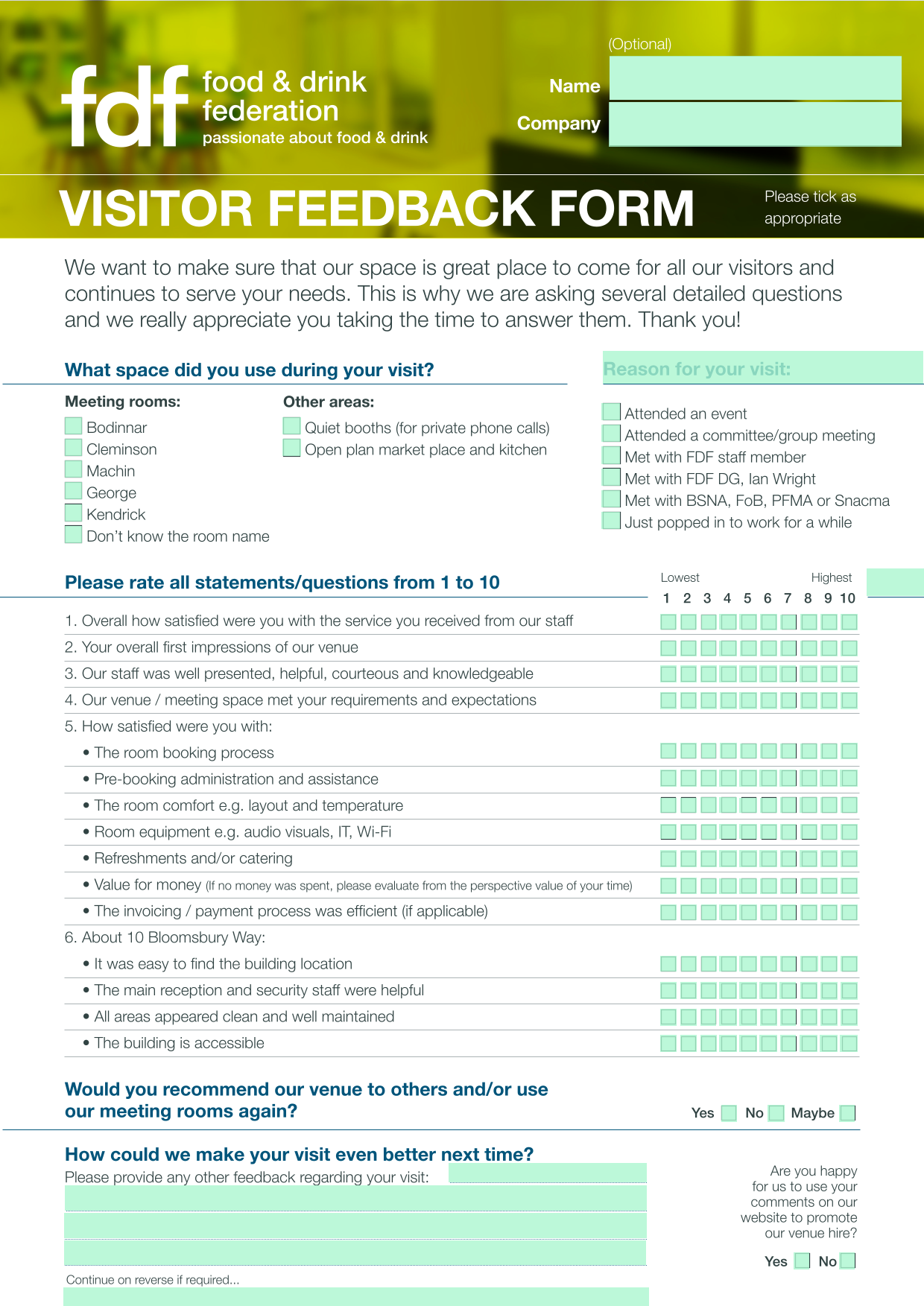 VISITOR FEEDBACK FORM screenshot