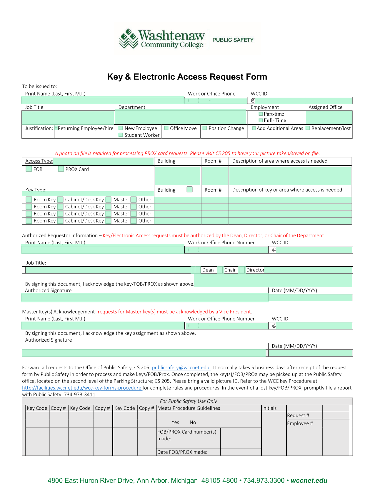 Key  Electronic Access Request Form screenshot
