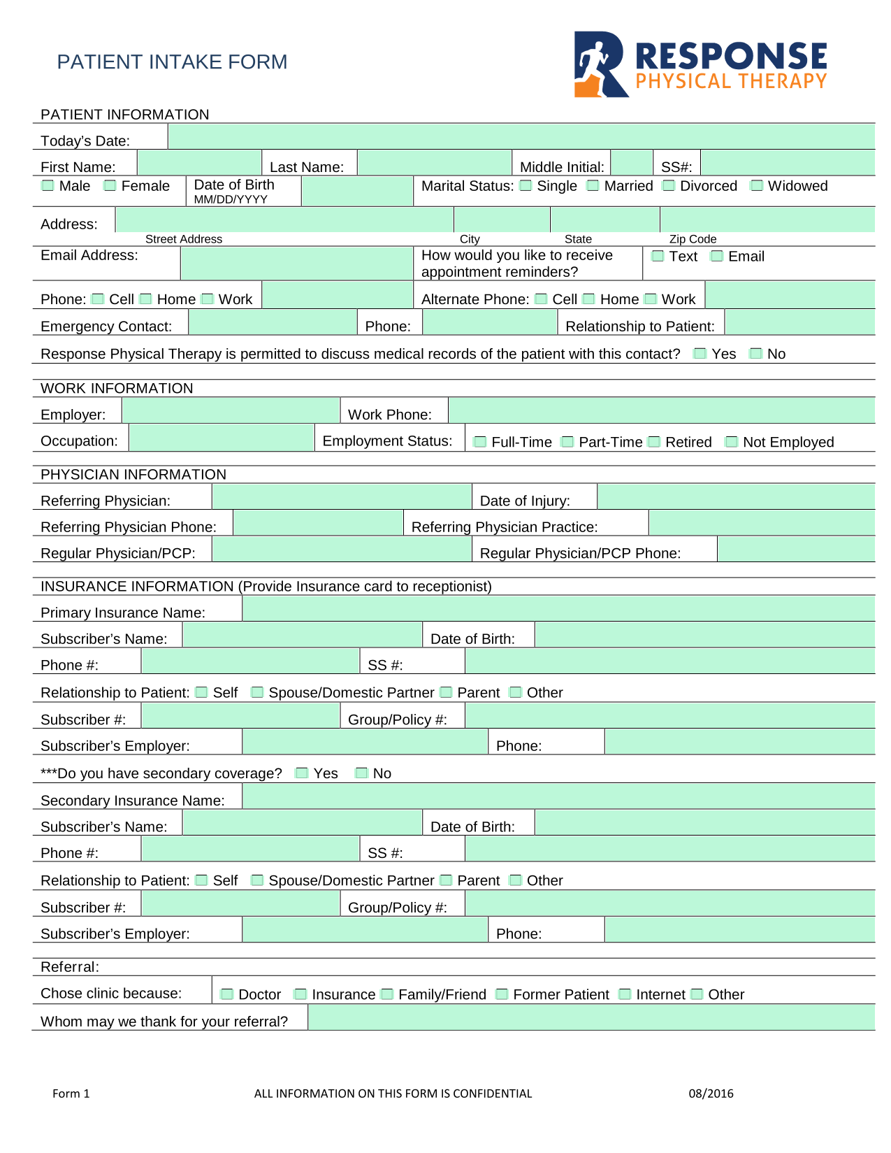 Patient Intake Form screenshot