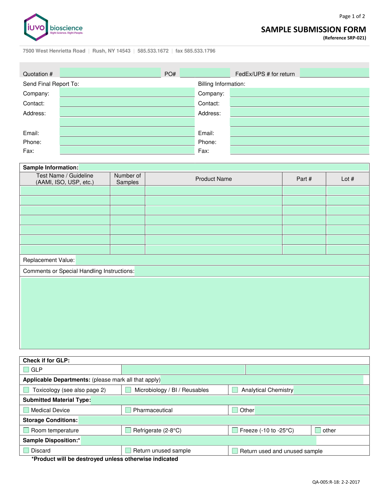 SAMPLE SUBMISSION FORM screenshot