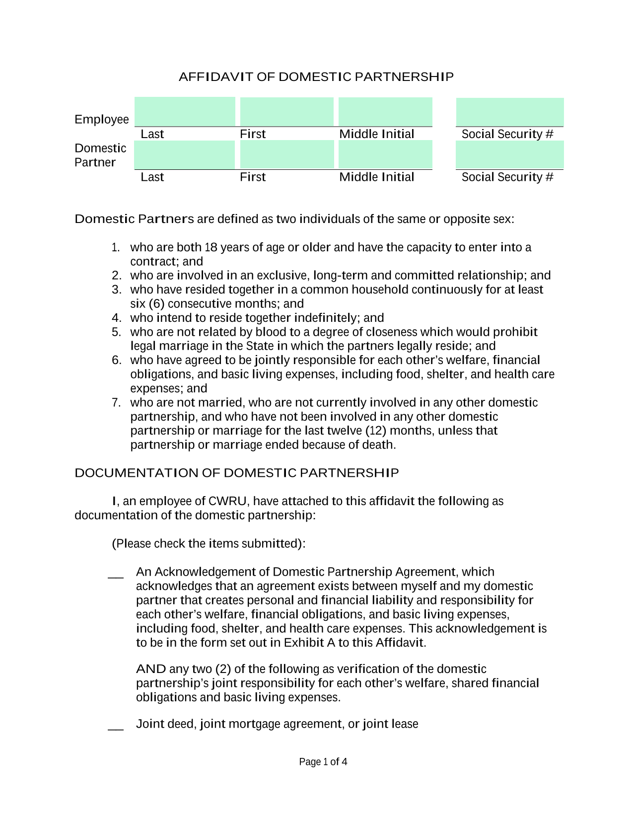 Affidavit Of Domestic Partnership screenshot