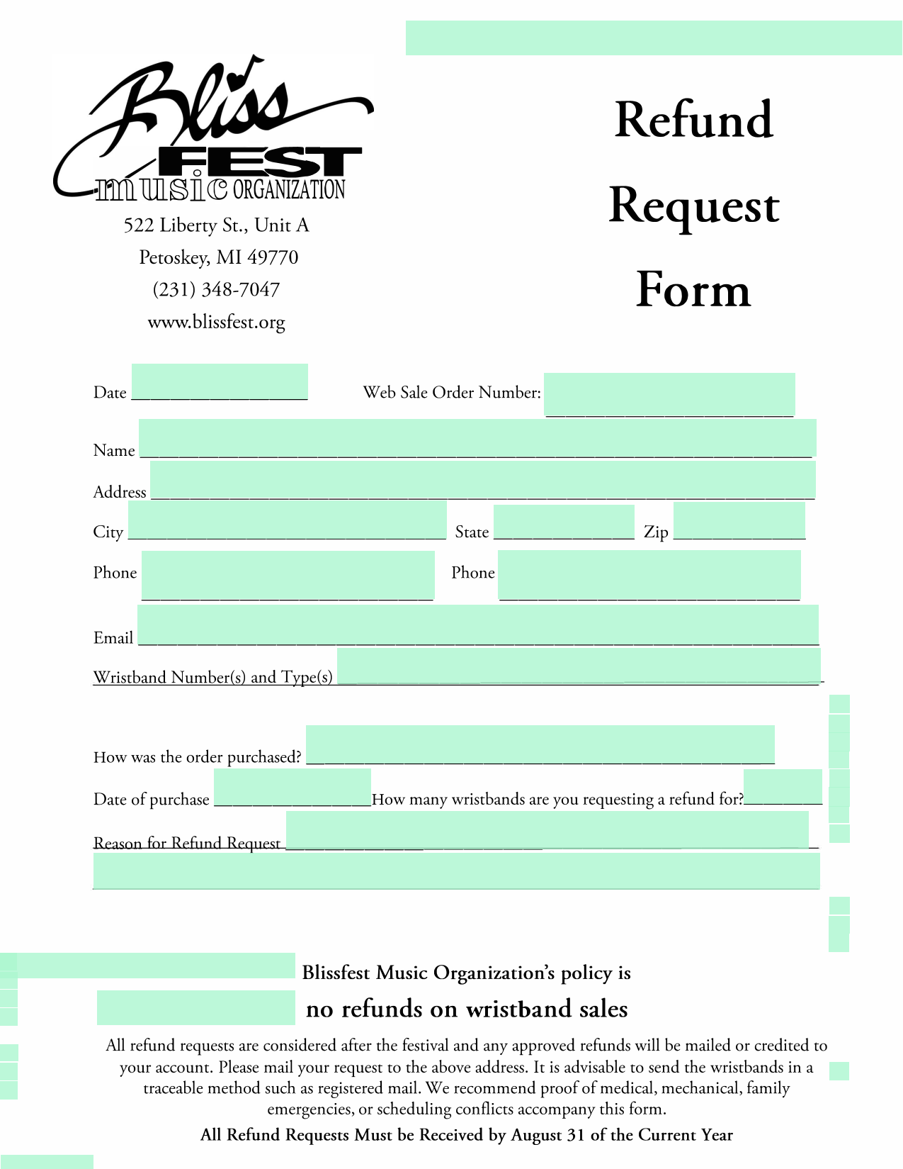 Refund Request Form screenshot