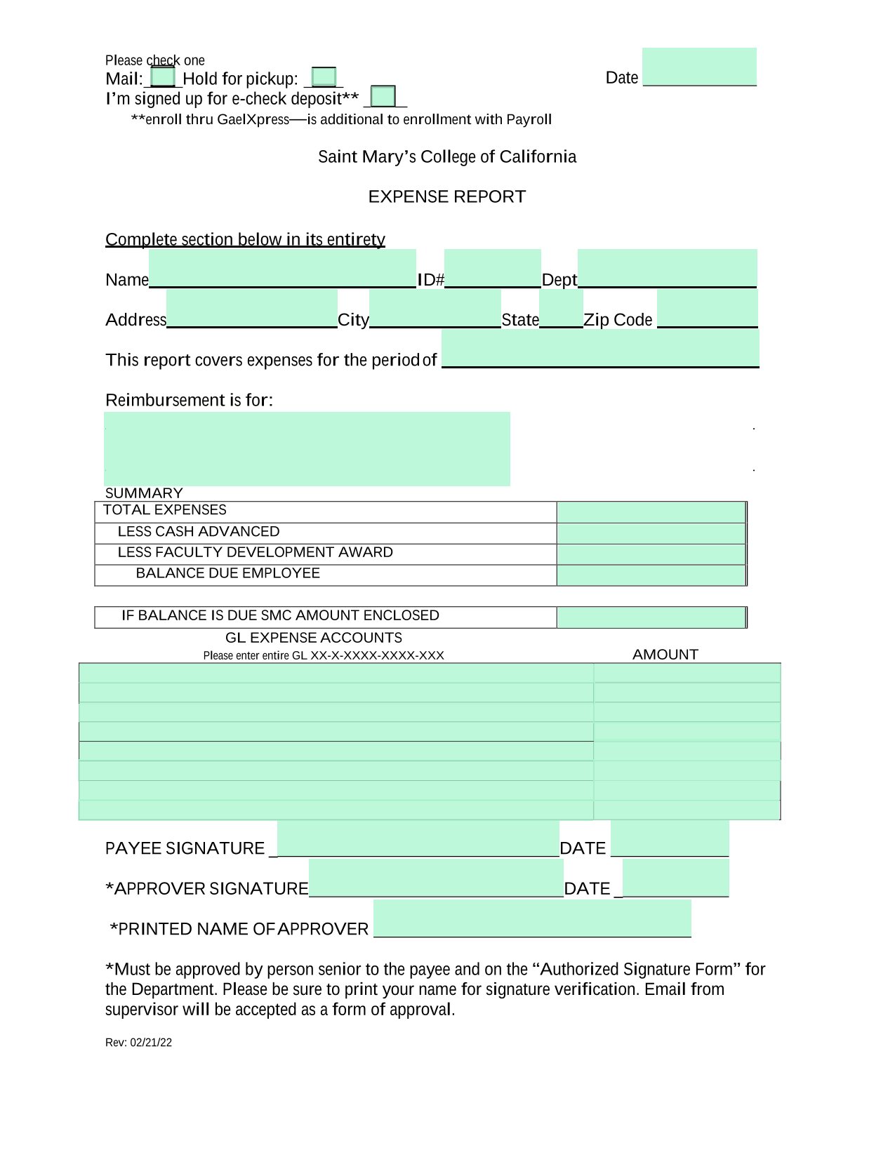 Expense Report screenshot