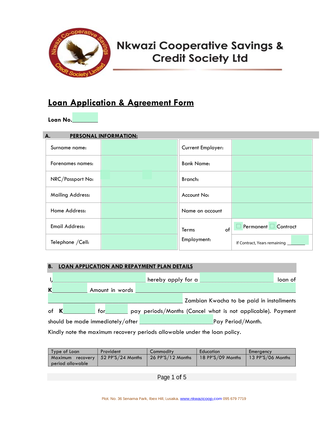 Loan Application  Agreement Form screenshot