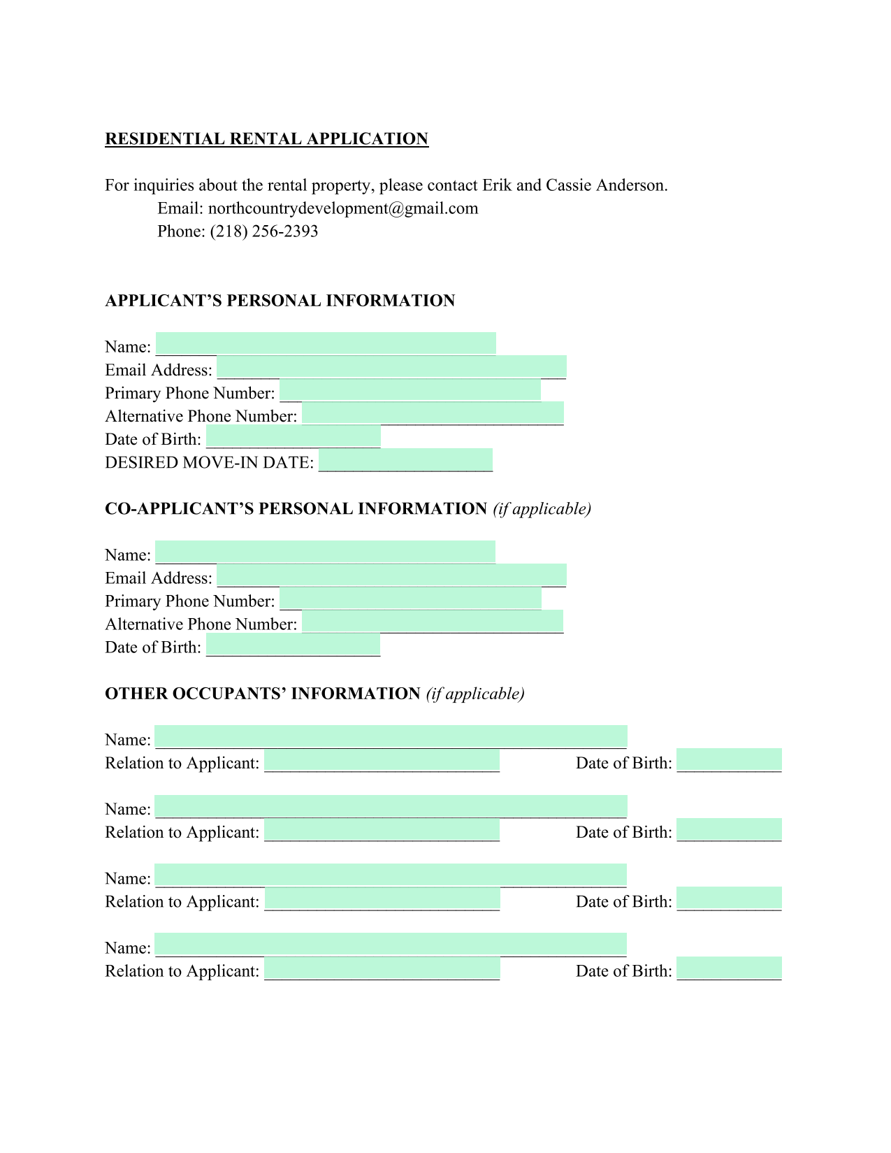 Residential Rental Application screenshot