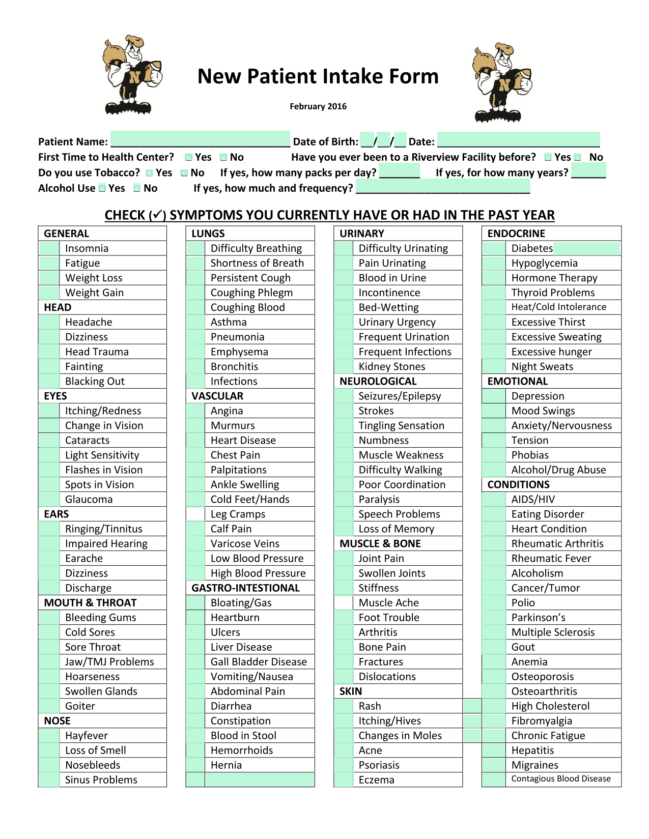 Medical History Form screenshot