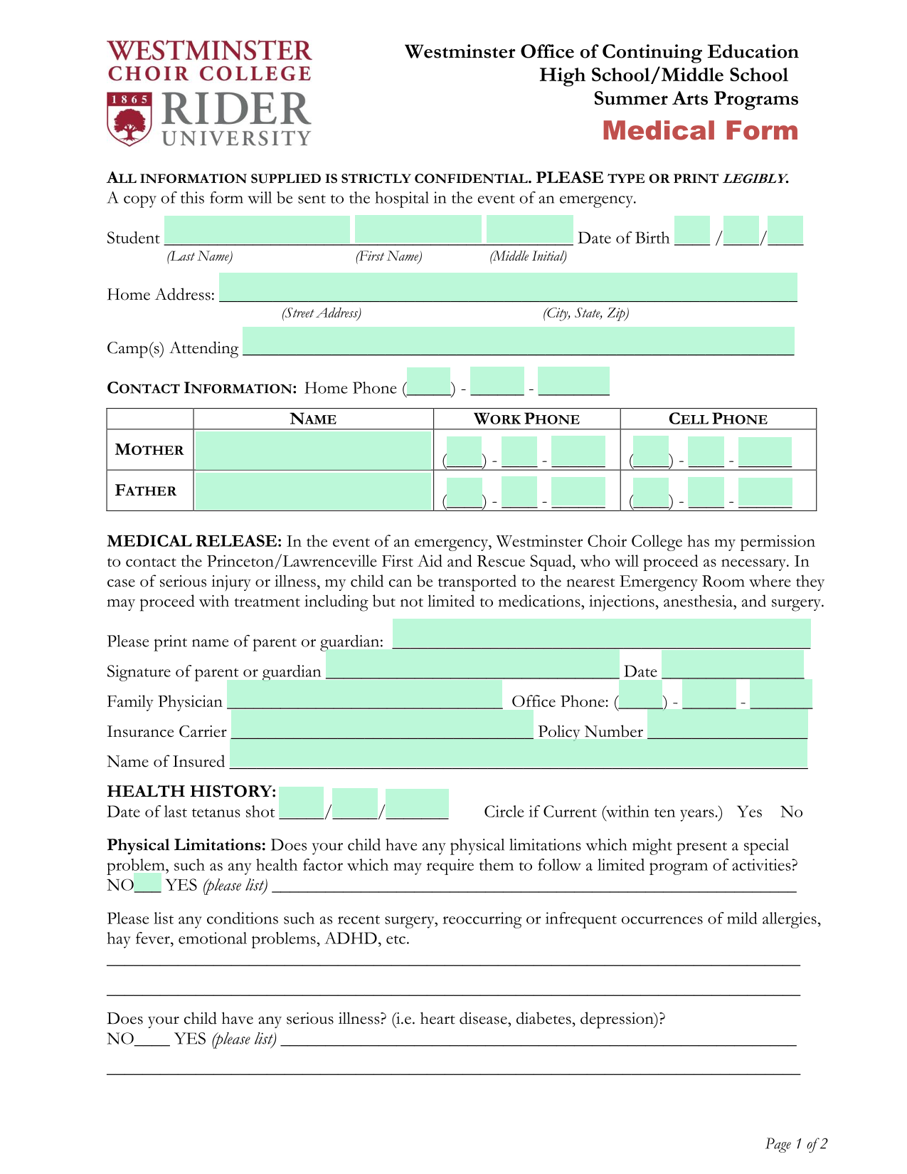 Medical Form screenshot