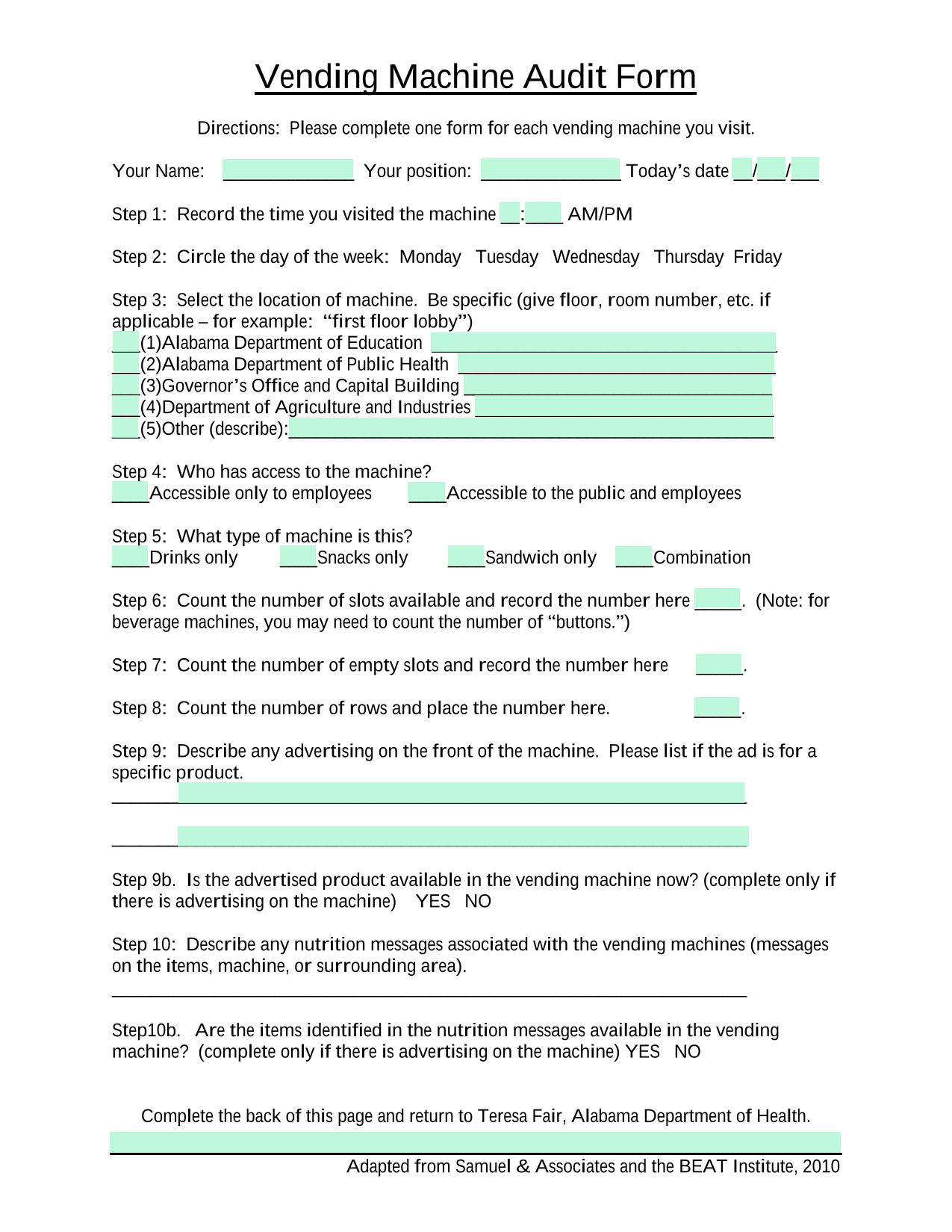 Vending Machine Audit Form screenshot