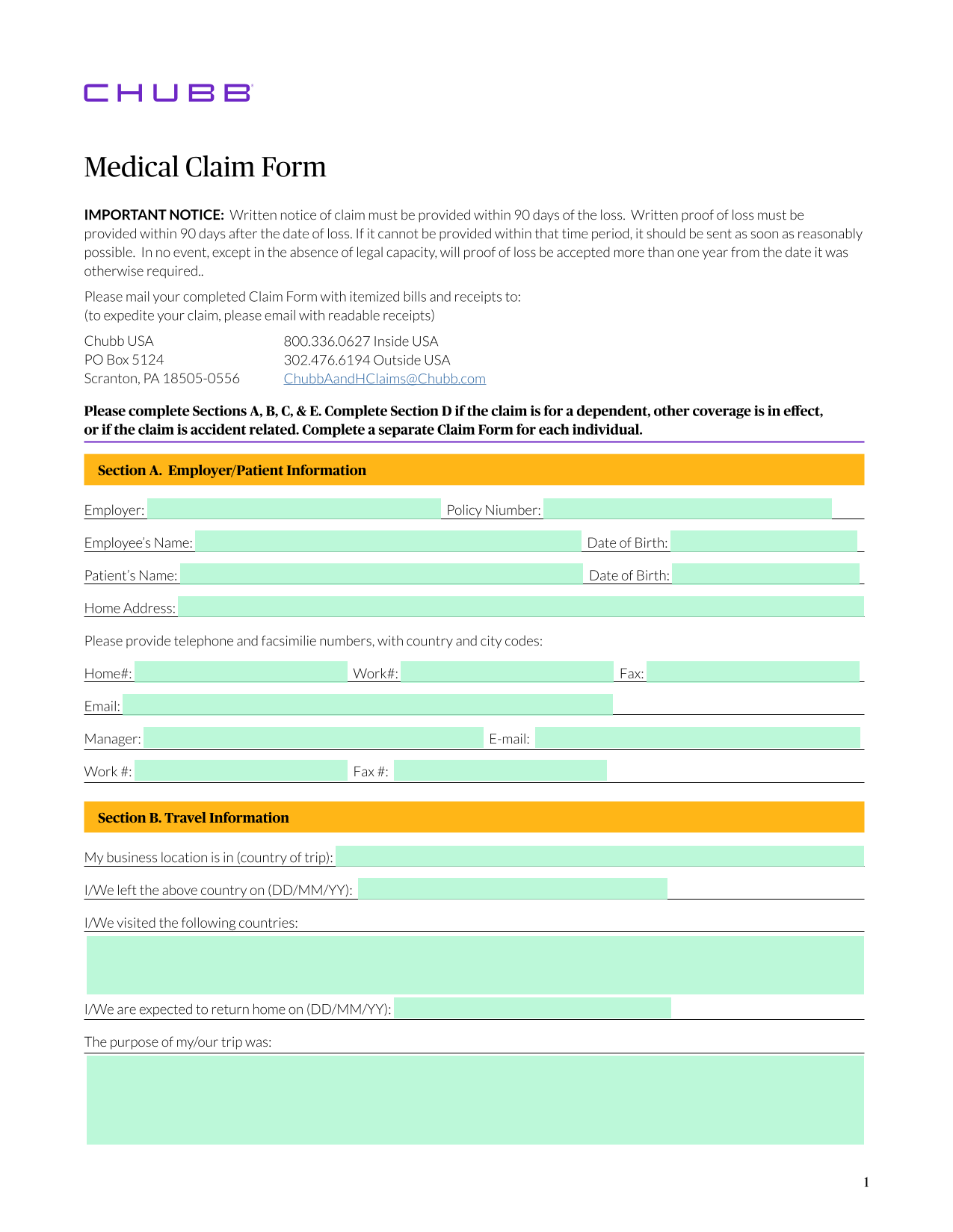 Medical Claim Form screenshot
