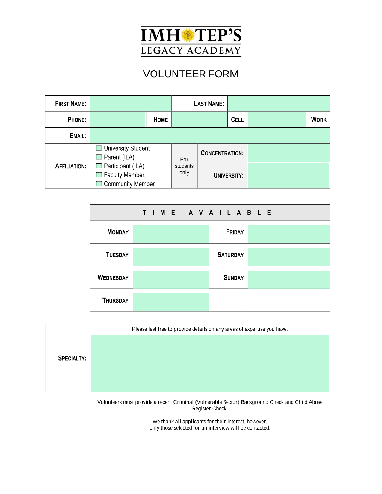 VOLUNTEER FORM screenshot