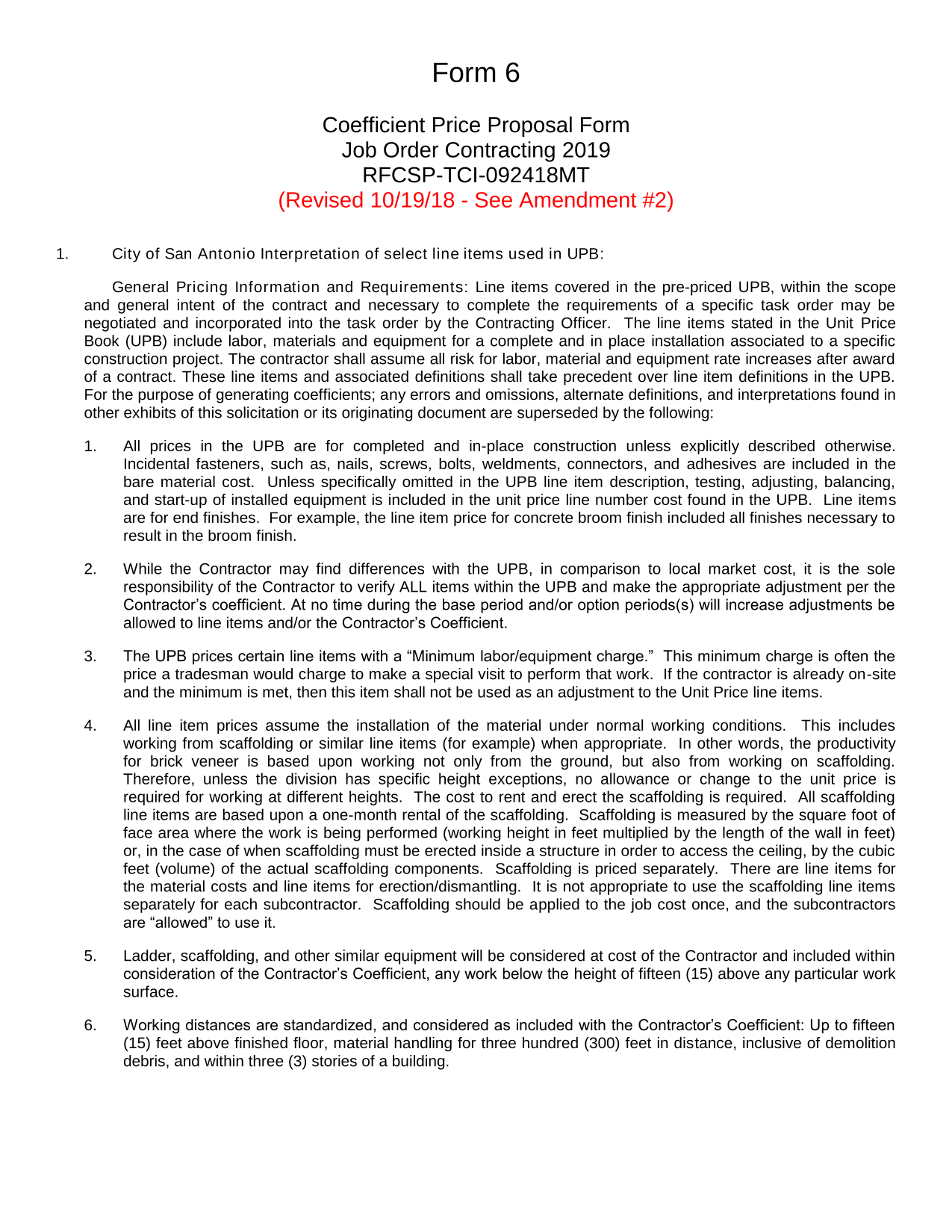 Form 6 Coefficient Price Proposal Form screenshot