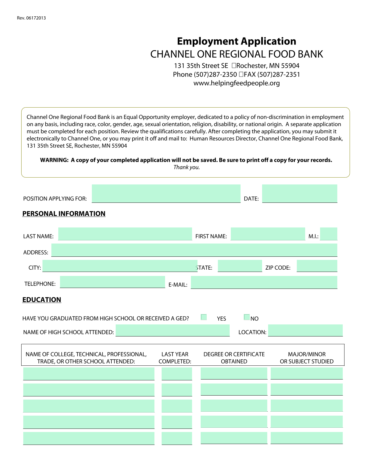 Employment Application screenshot