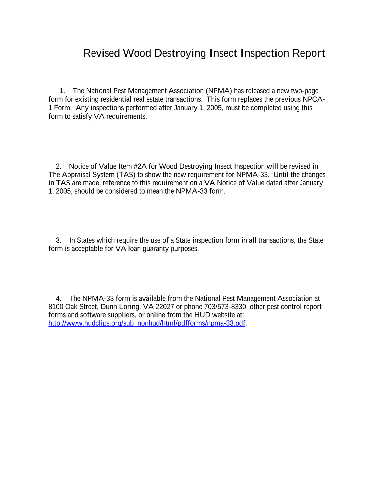 Revised Wood Destroying Insect Inspection Report screenshot