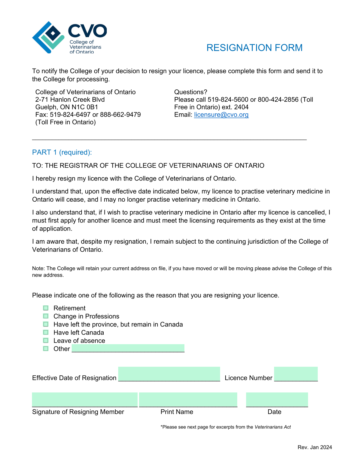 Resignation Form screenshot