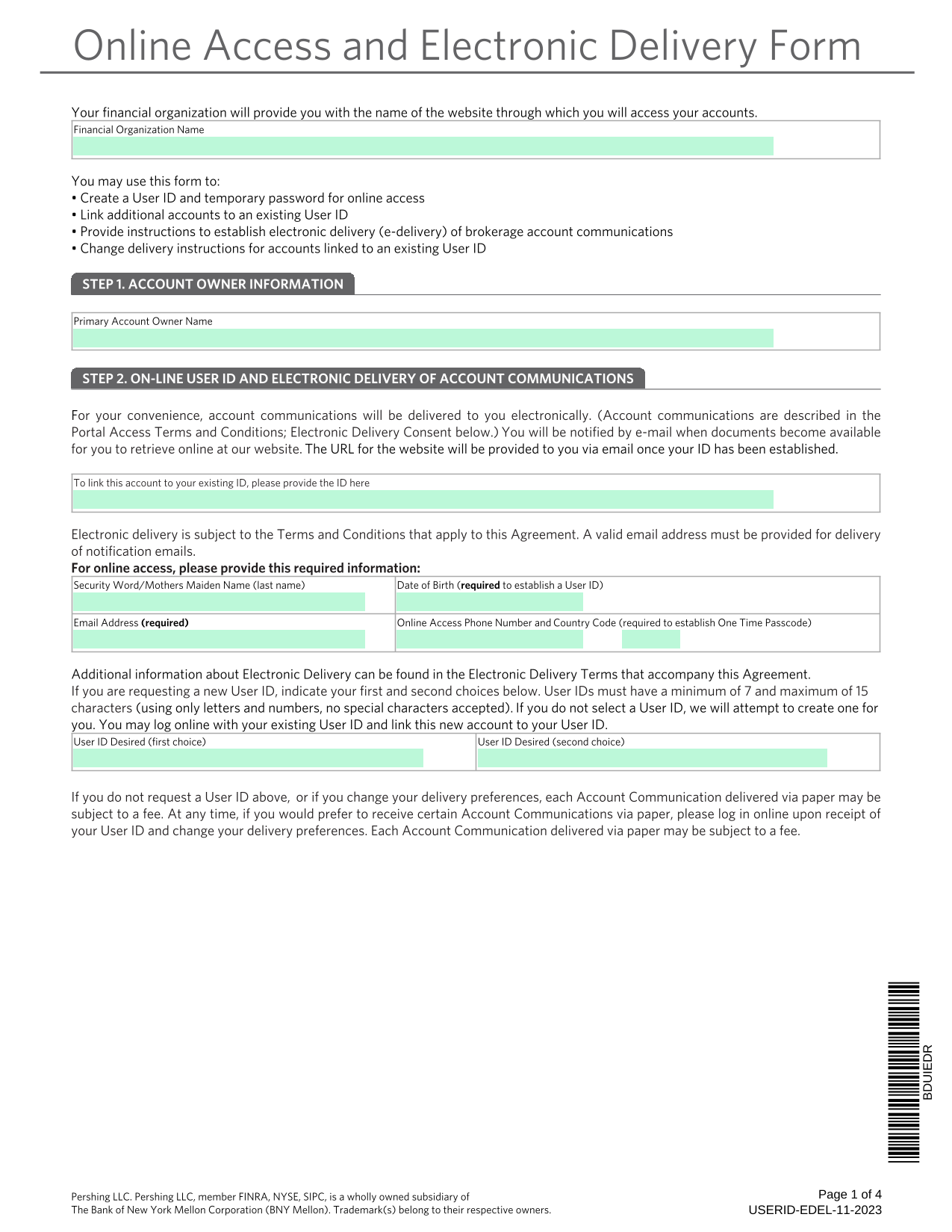 Online Access And Electronic Delivery Form screenshot
