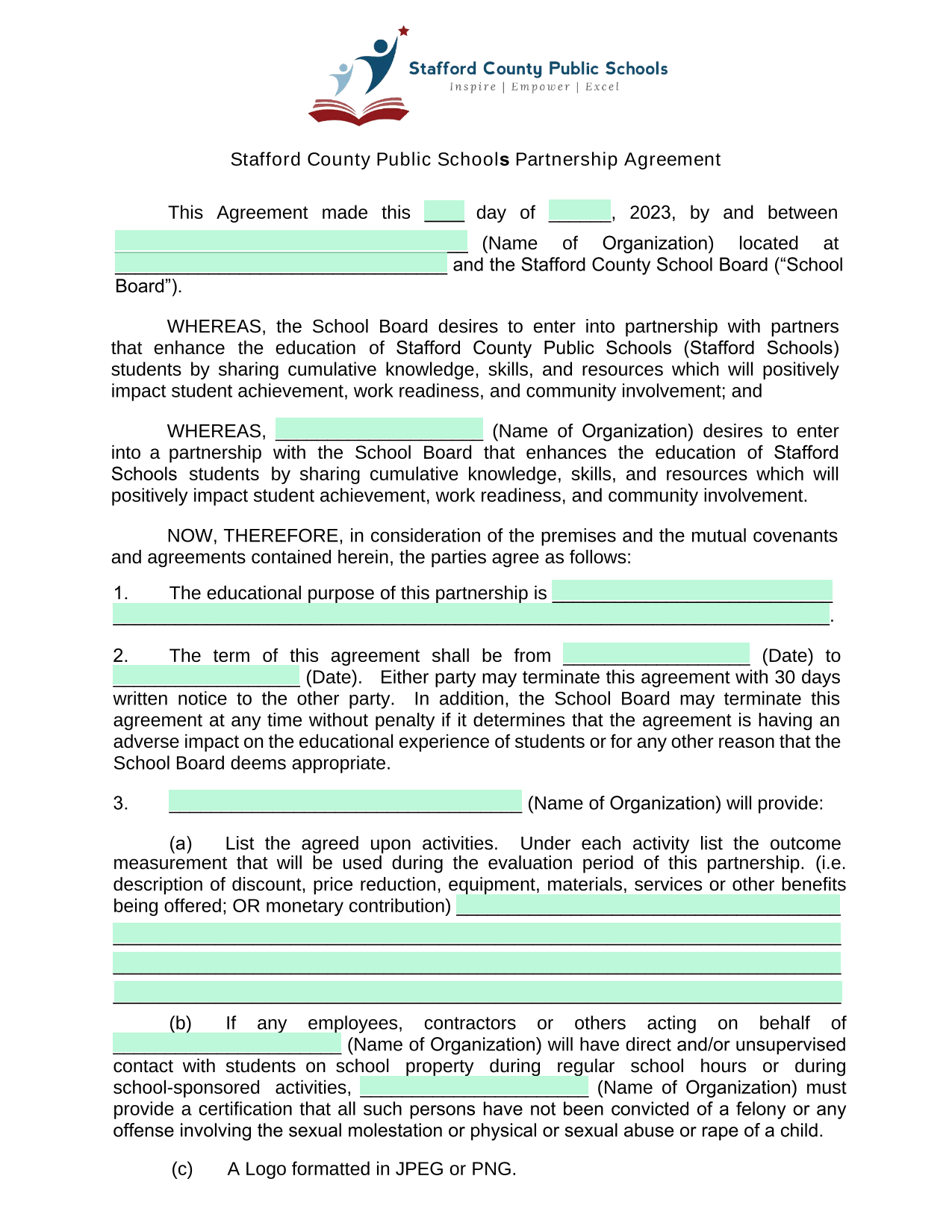 Stafford County Public Schools Partnership Agreement screenshot