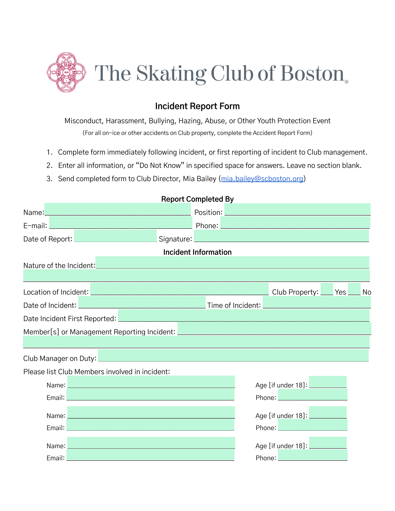 Incident Report Form screenshot
