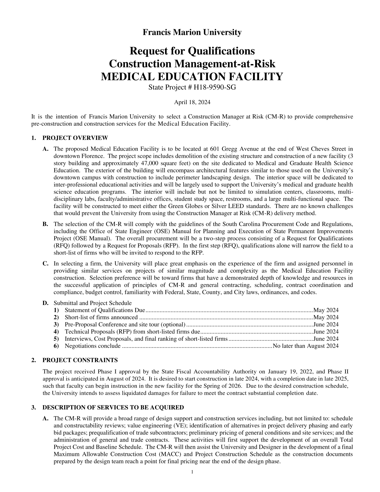 Request For Qualifications Construction Management At Risk MEDICAL EDUCATION FACILITY screenshot