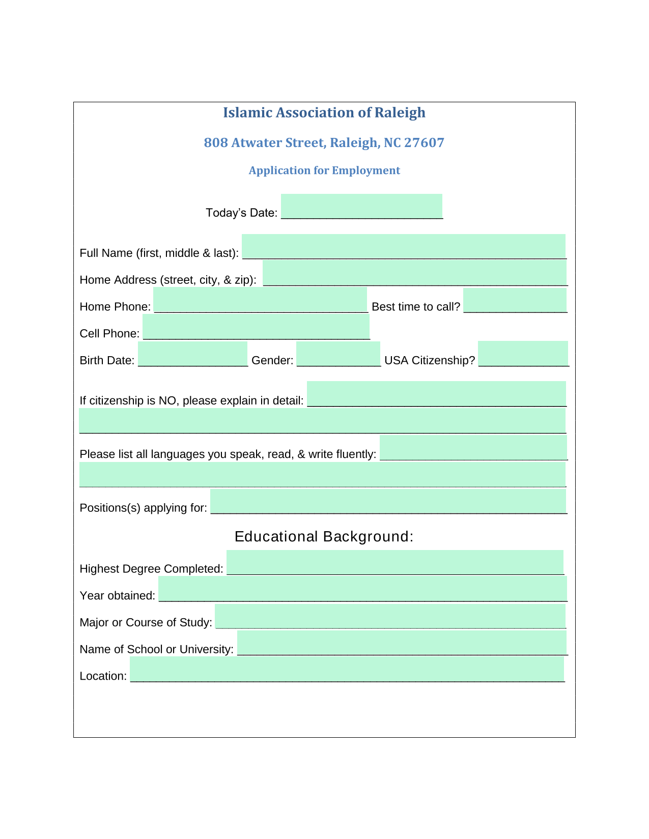 Application For Employment screenshot