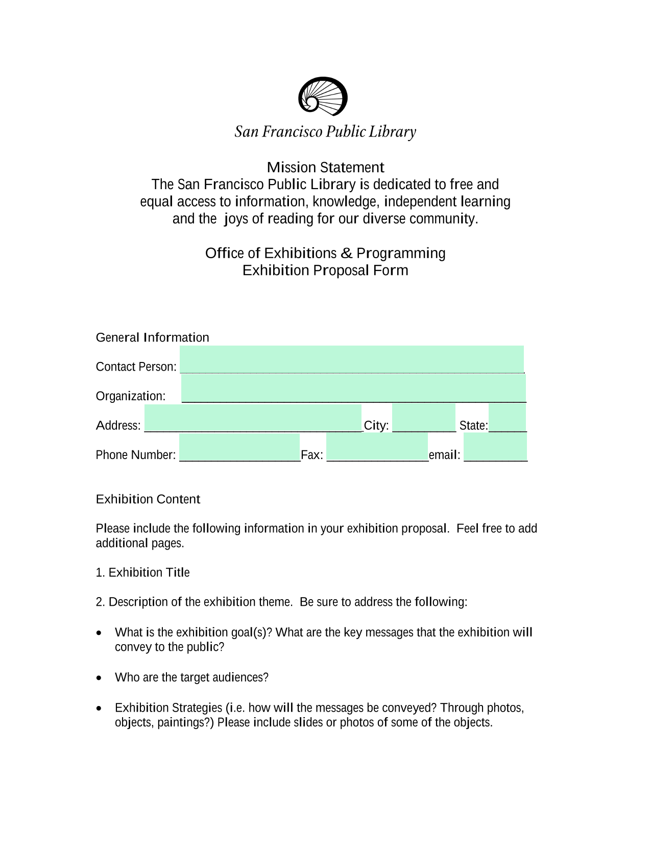 Exhibition Proposal Form screenshot