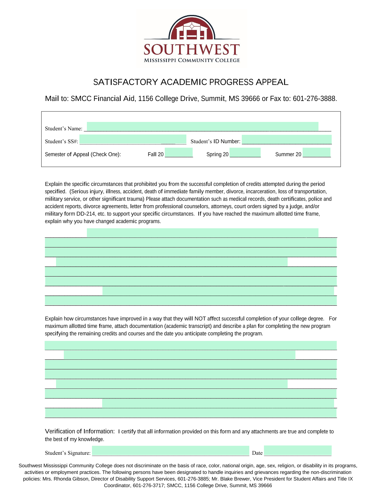 Satisfactory Academic Progress Appeal screenshot