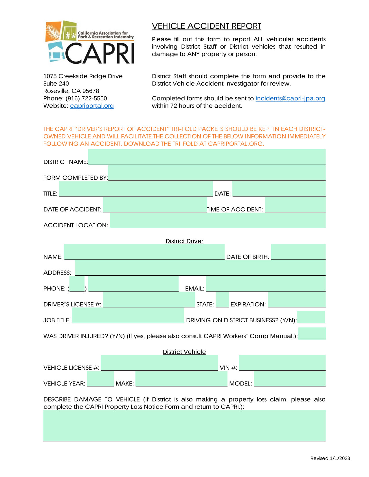 Vehicle Accident Report screenshot