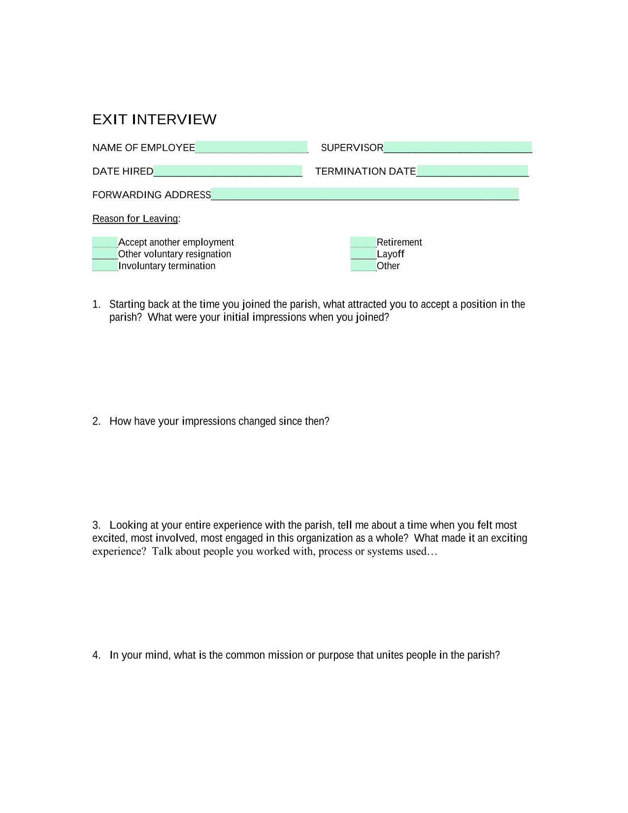 EXIT INTERVIEW screenshot