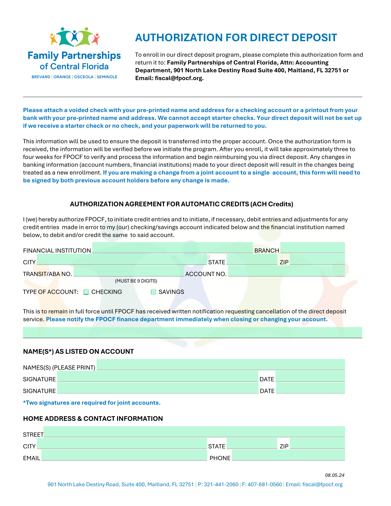 Authorization For Direct Deposit screenshot