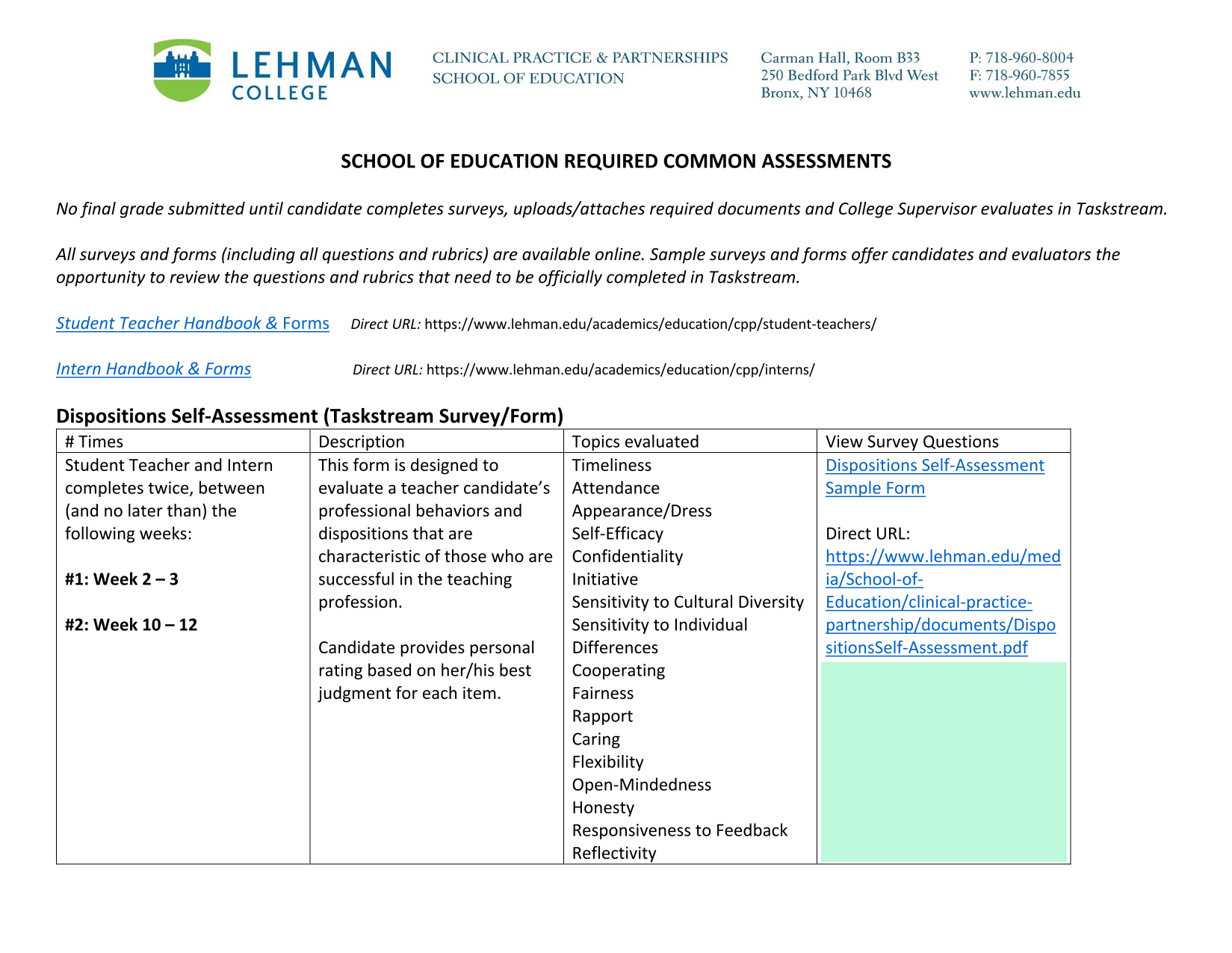 School Of Education Required Common Assessments screenshot