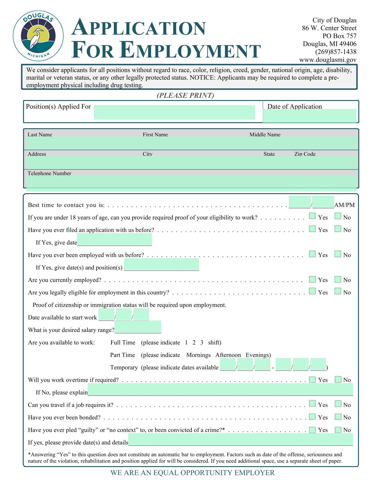 Employment Application screenshot