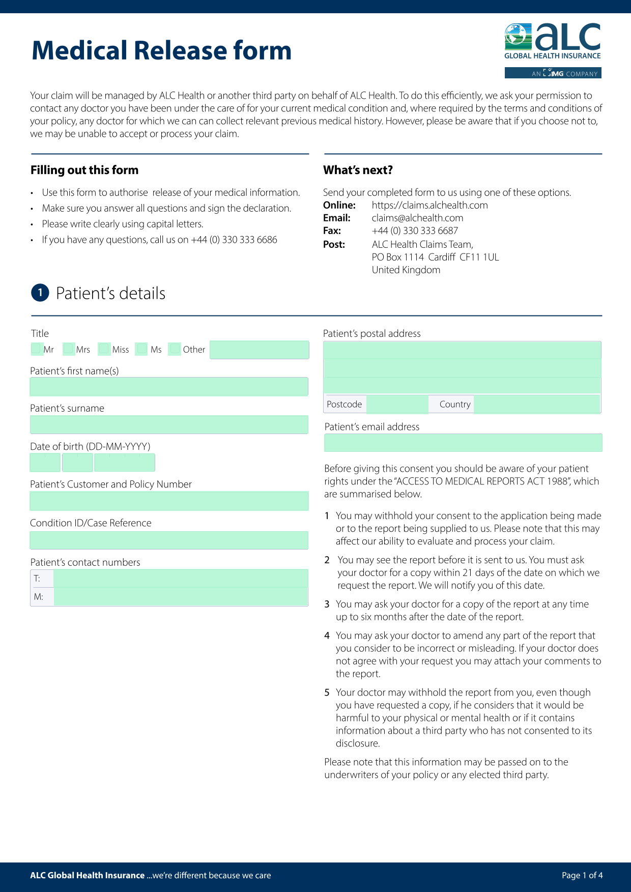 Medical Release Form screenshot