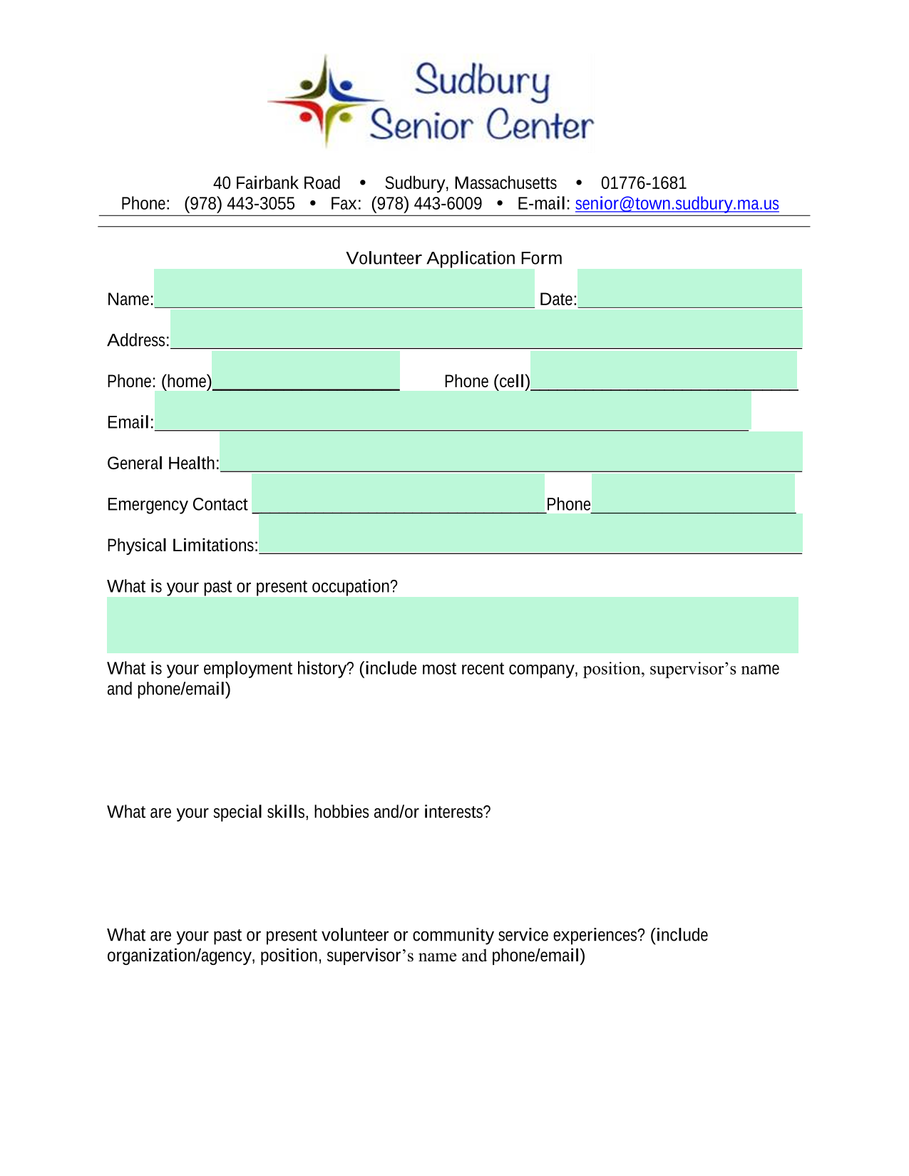 Volunteer Application Form screenshot