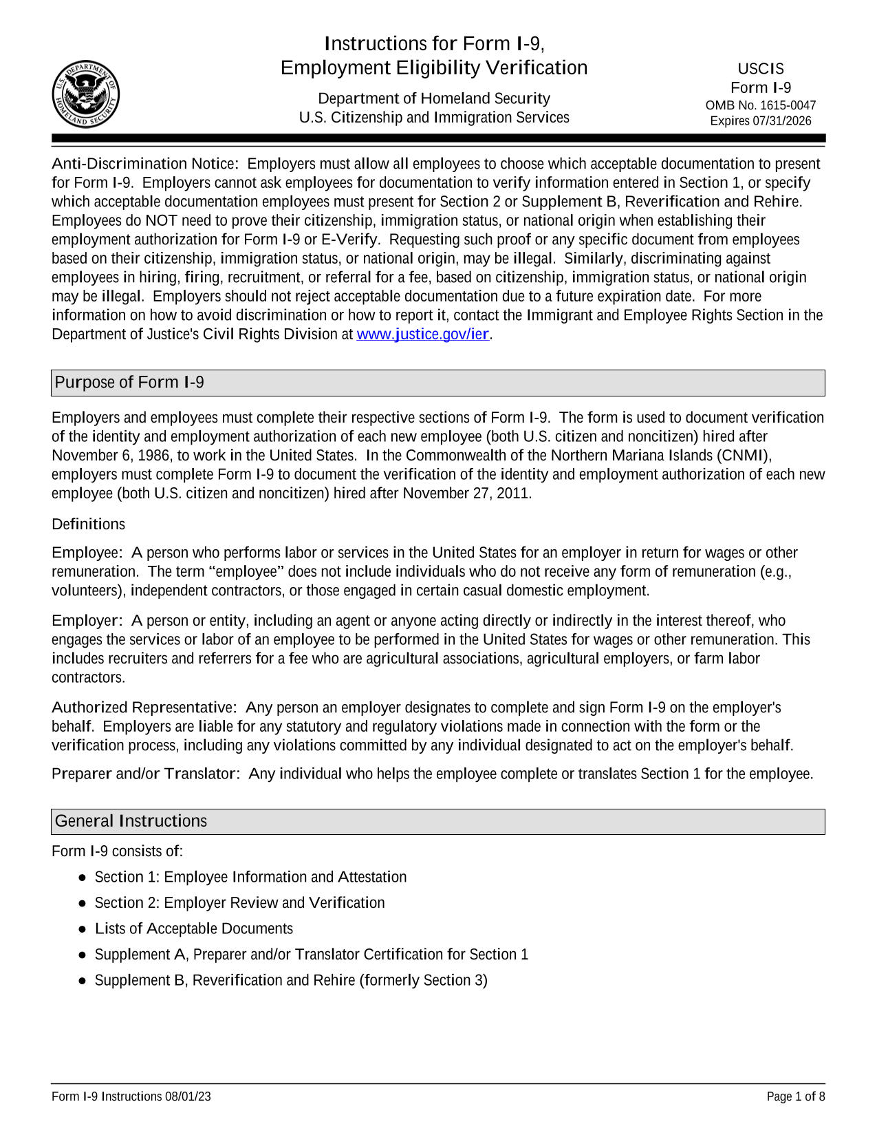 Form I 9 Instructions screenshot