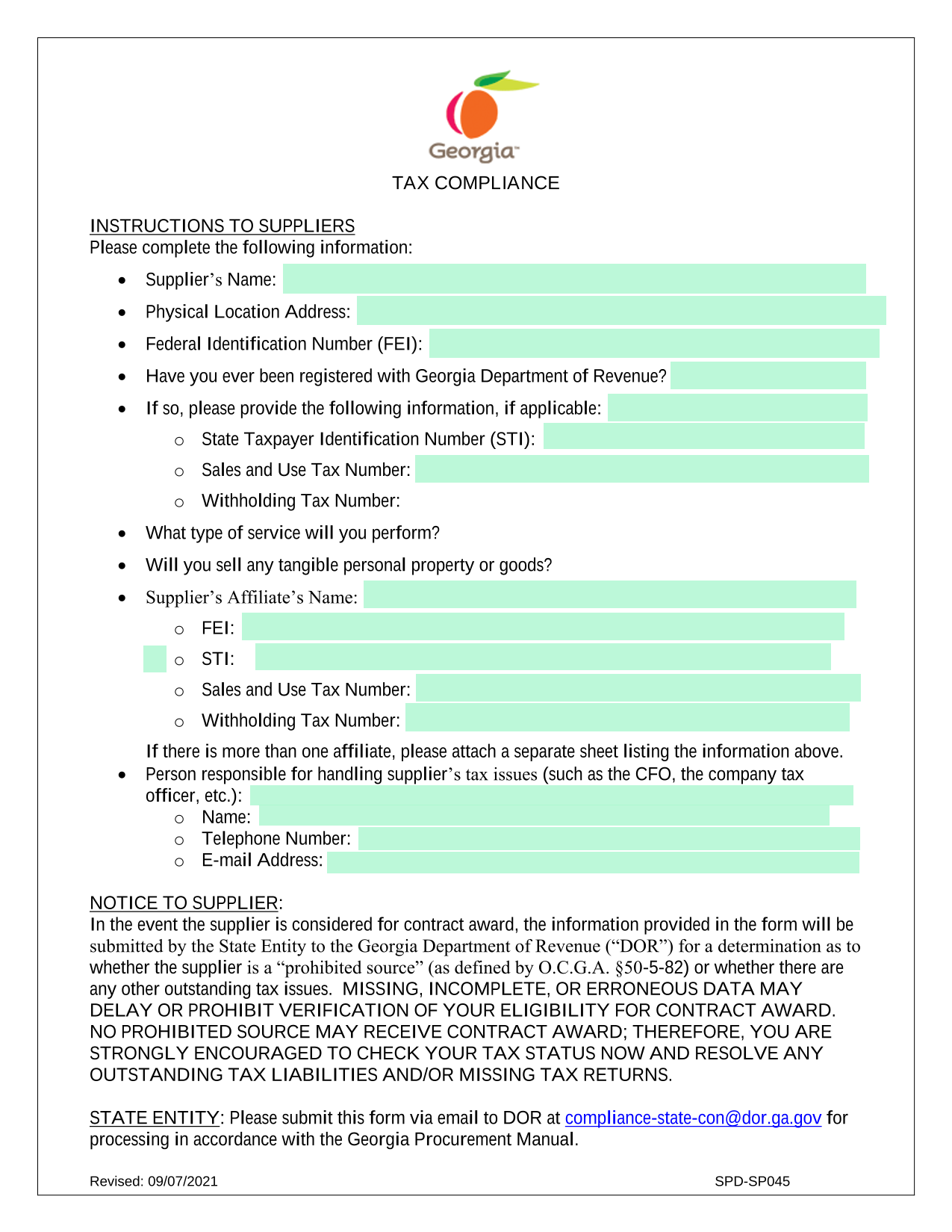 Tax Compliance Instructions To Suppliers screenshot