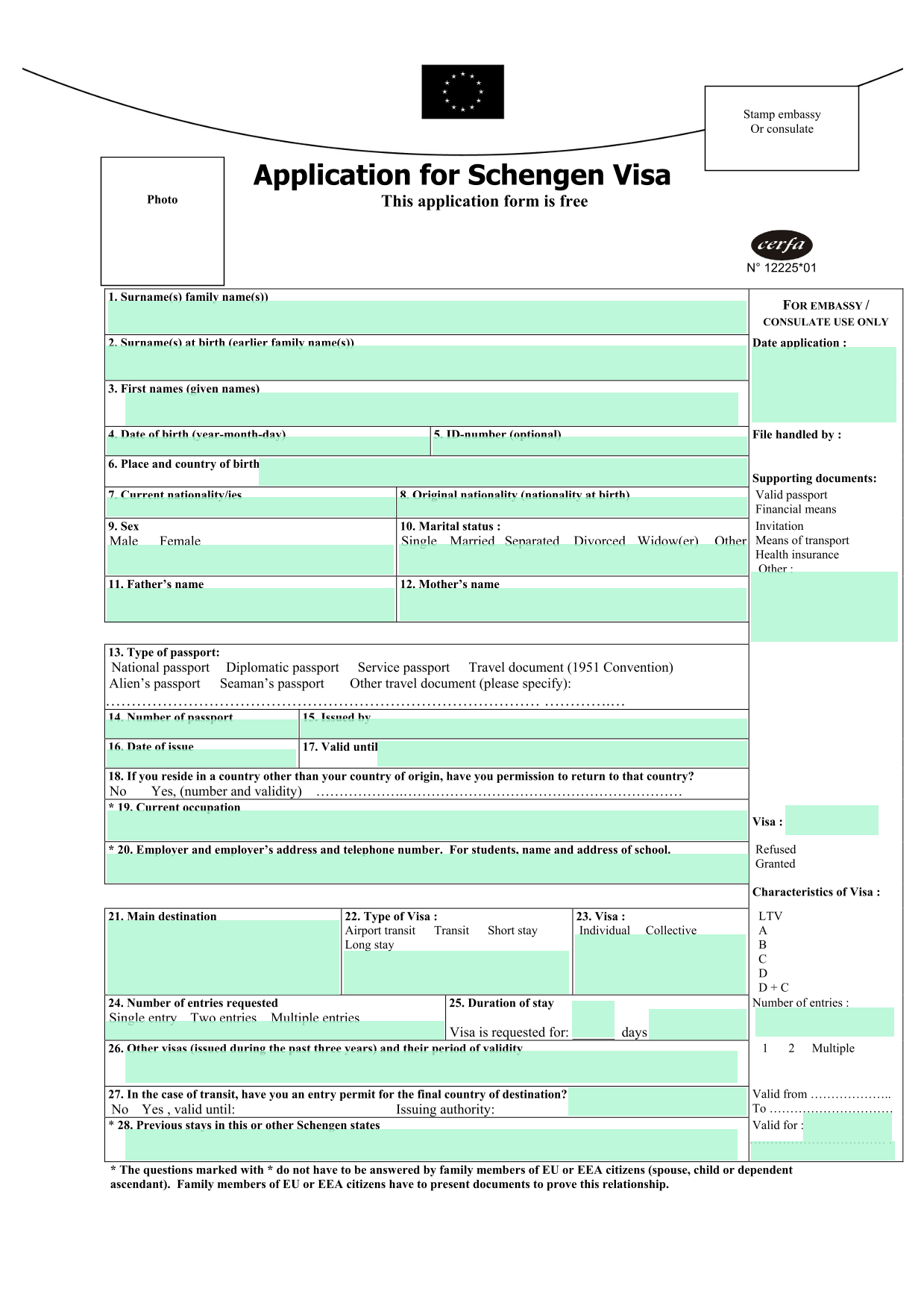 Application For Schengen Visa screenshot