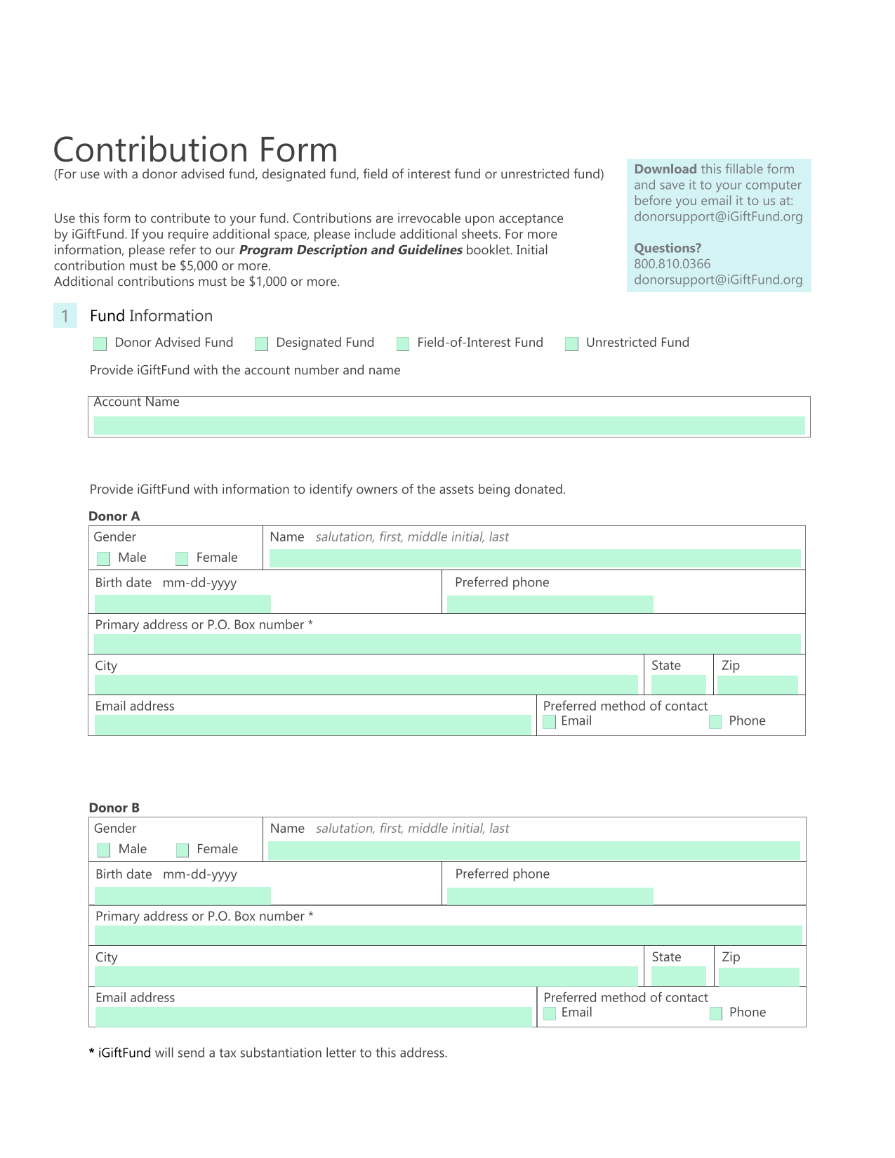 Contribution Form screenshot