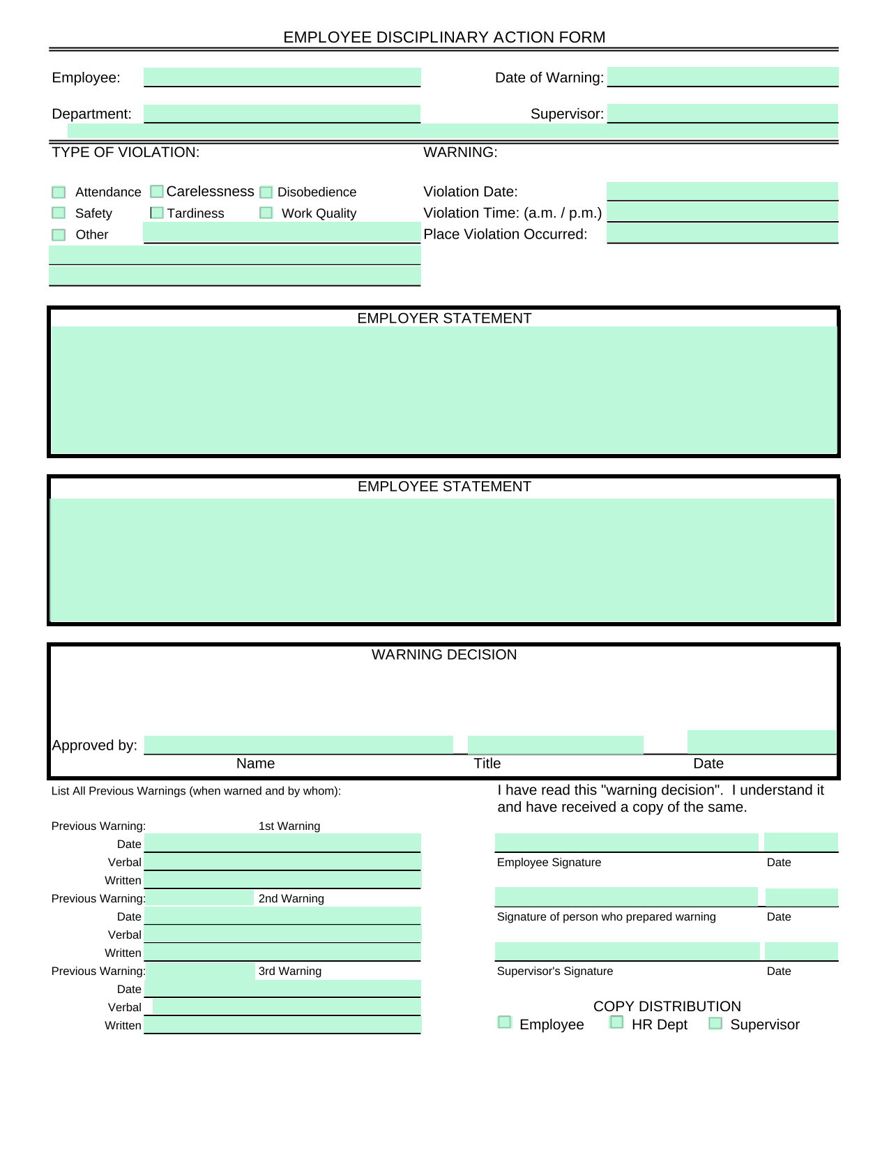 EMPLOYEE DISCIPLINARY ACTION FORM screenshot