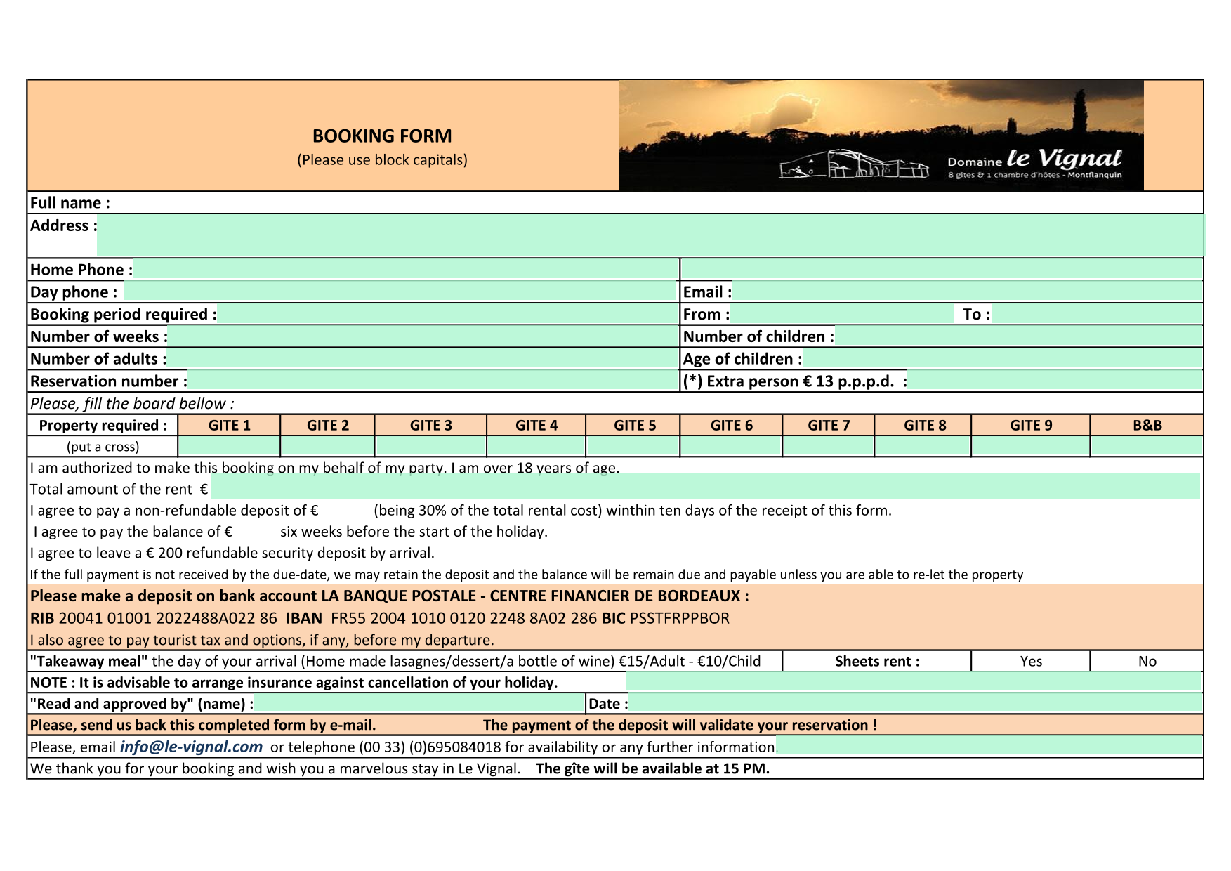 BOOKING FORM screenshot