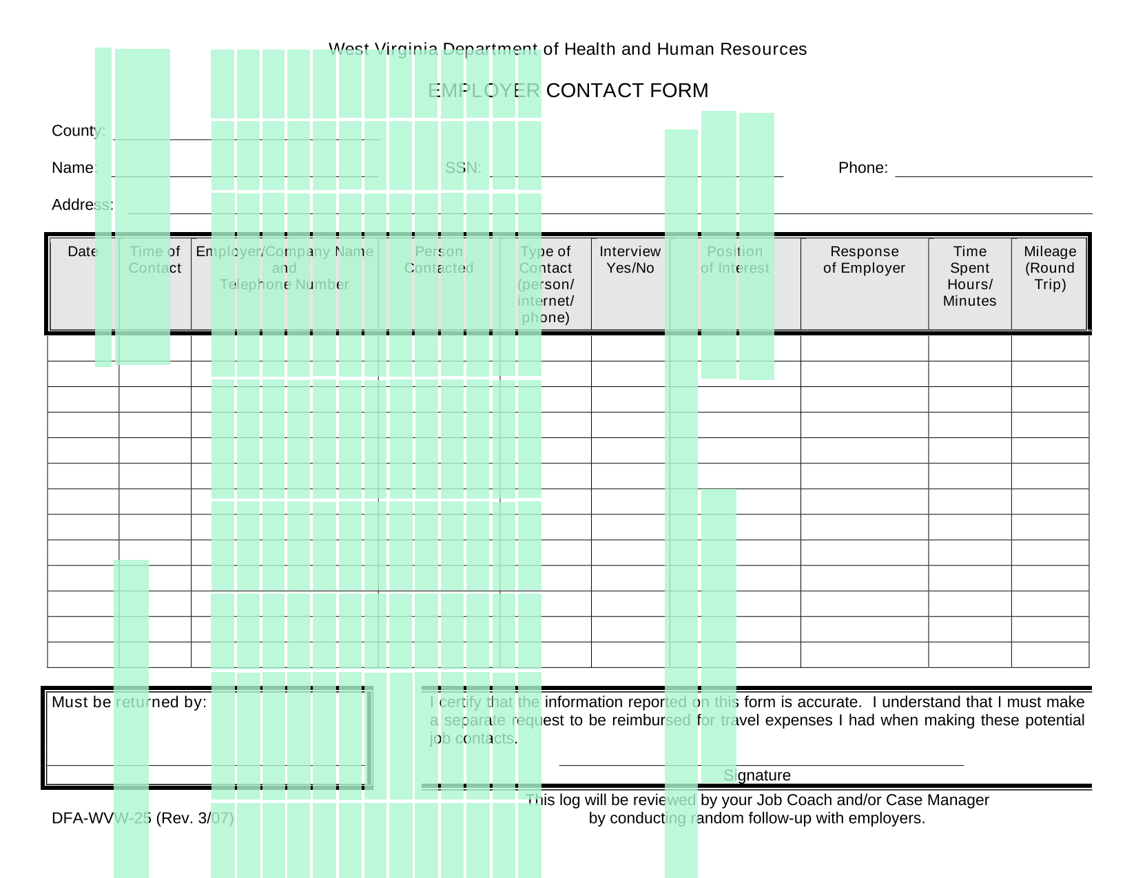 Employer Contact Form screenshot