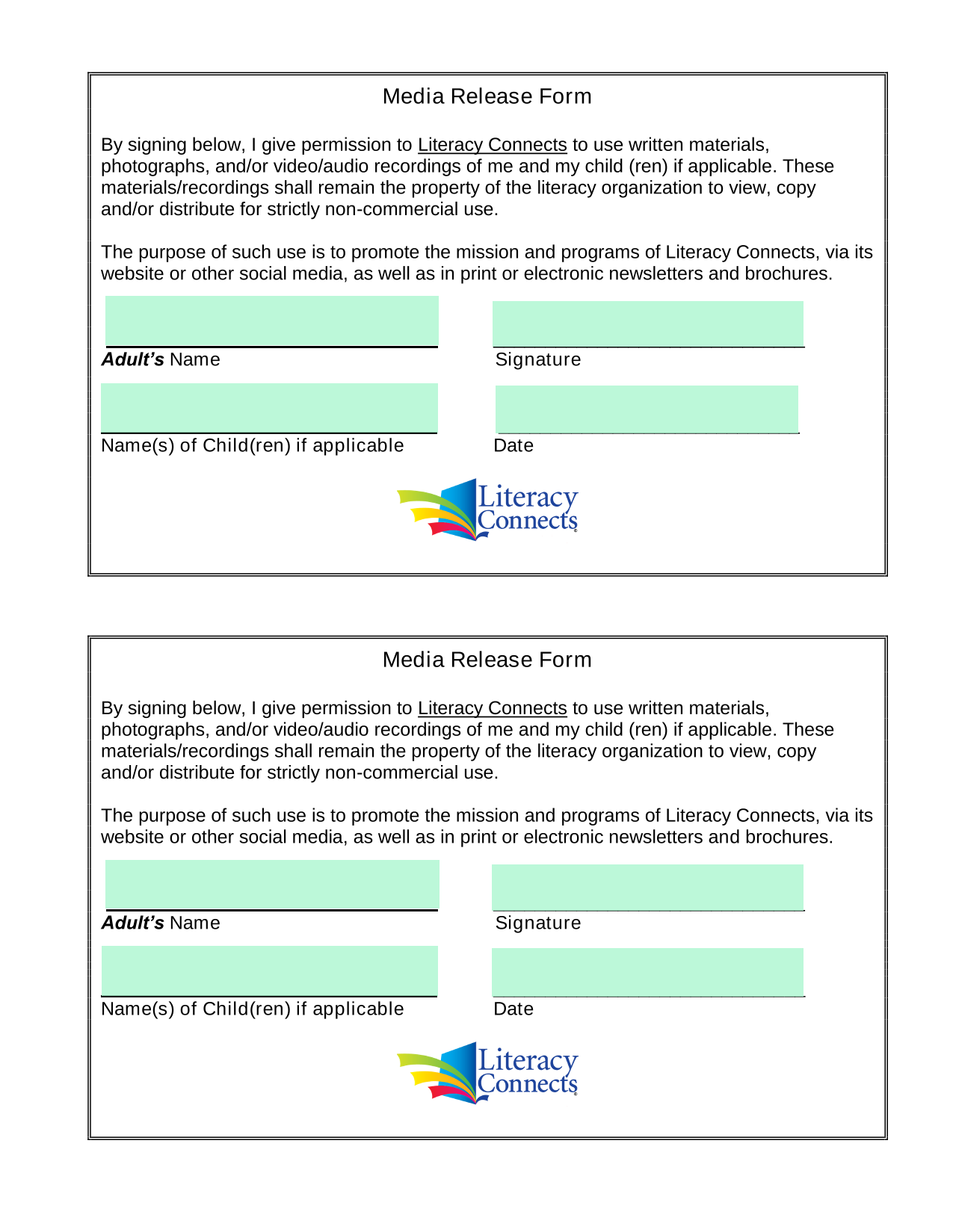 Media Release Form screenshot