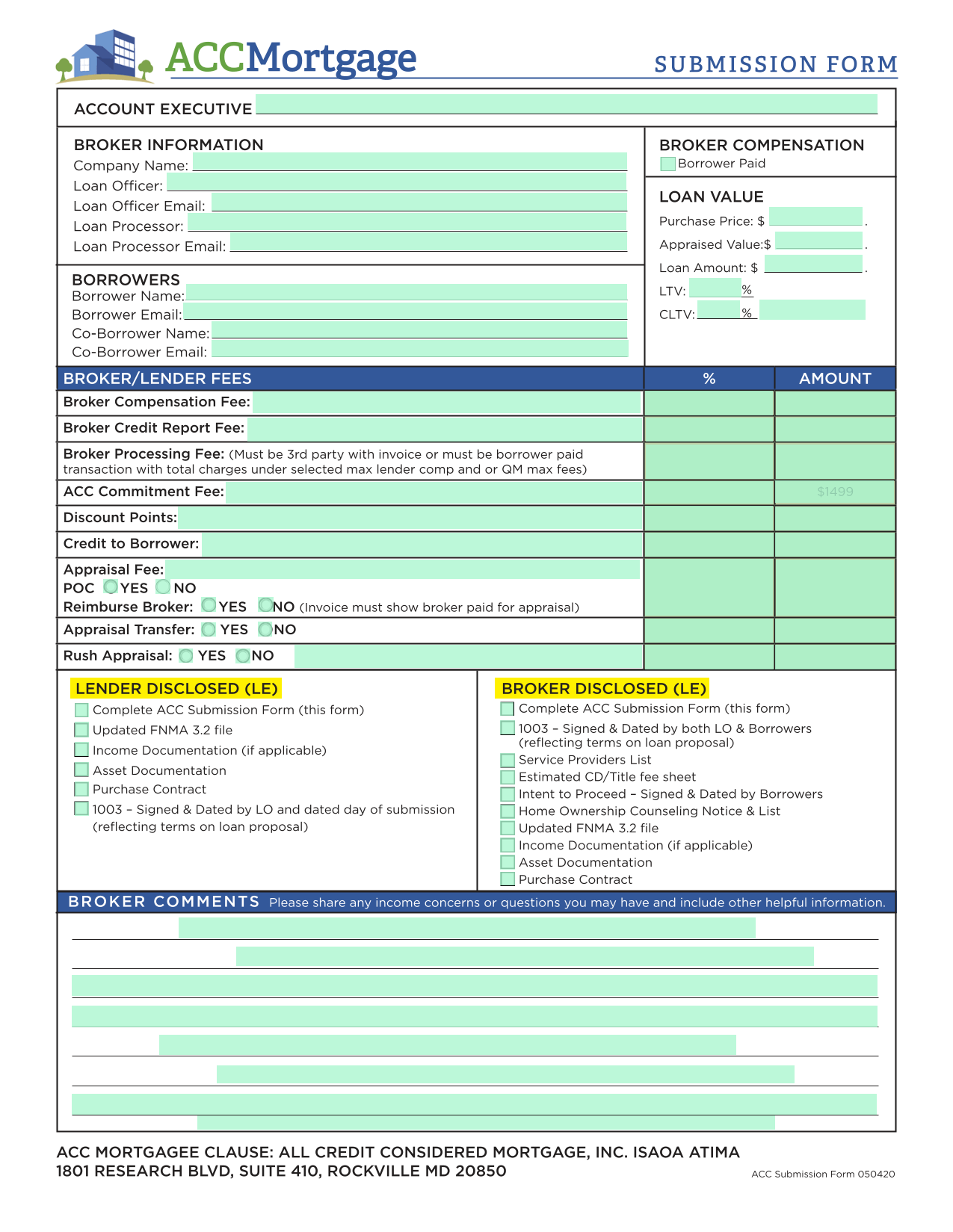 ACC Submission Form screenshot