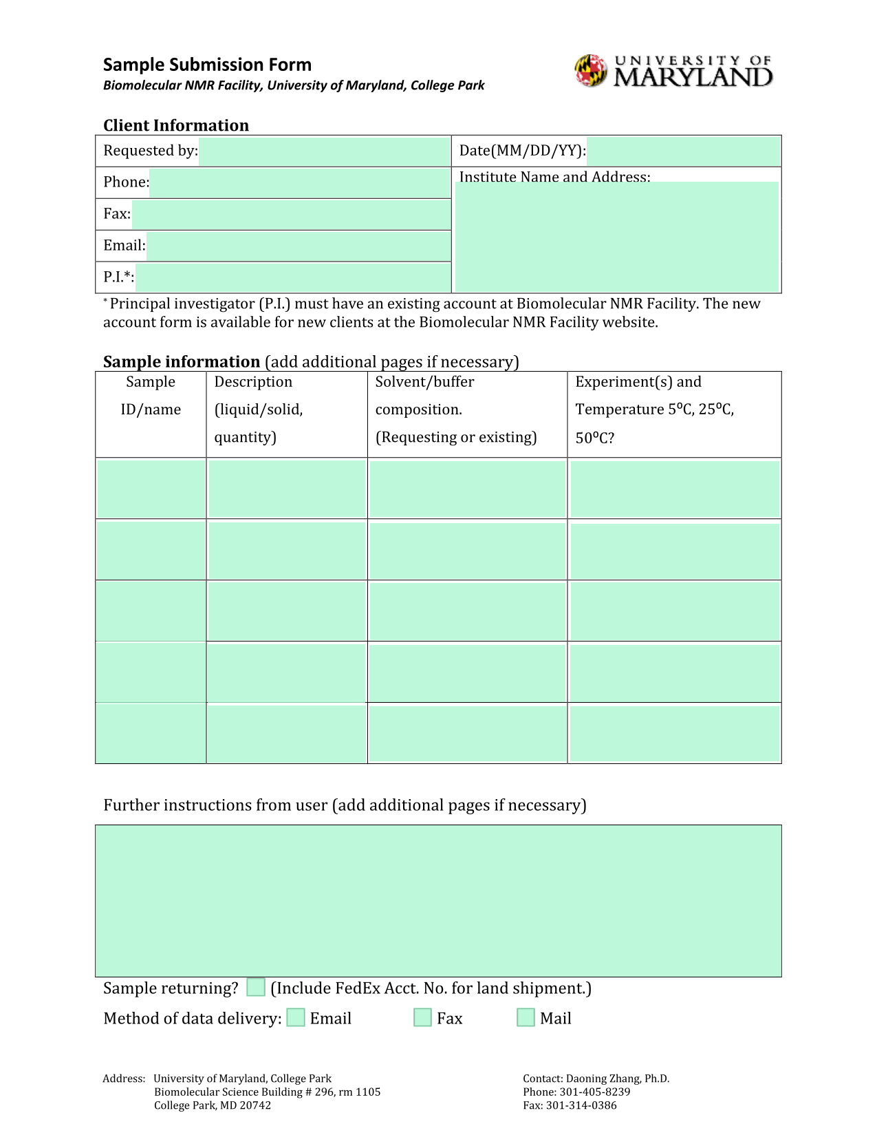 Sample Submission Form screenshot