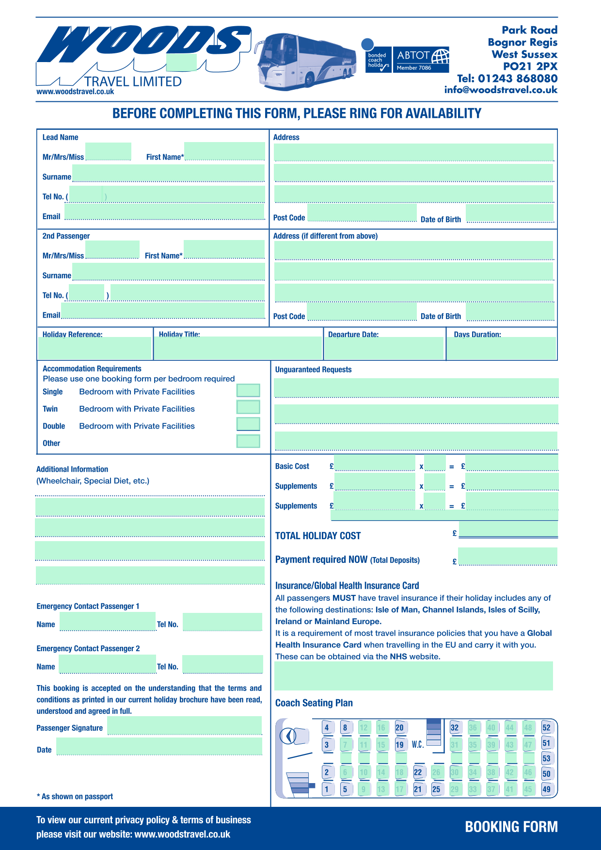 BOOKING FORM screenshot