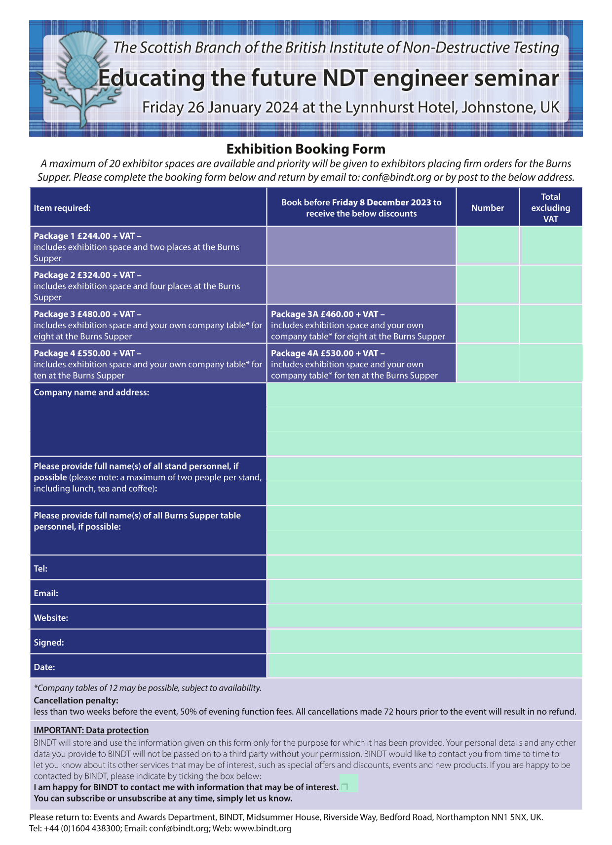 Exhibition Booking Form screenshot