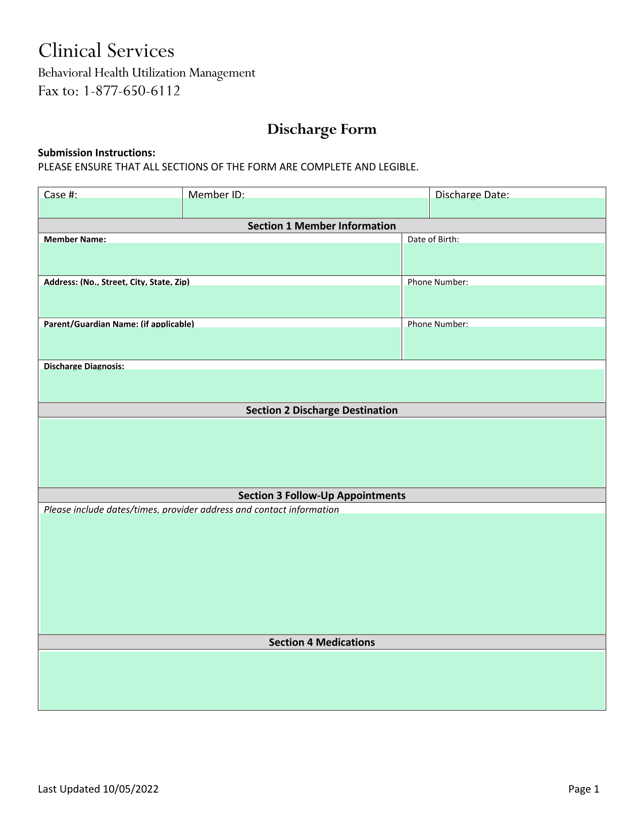 Discharge Form screenshot