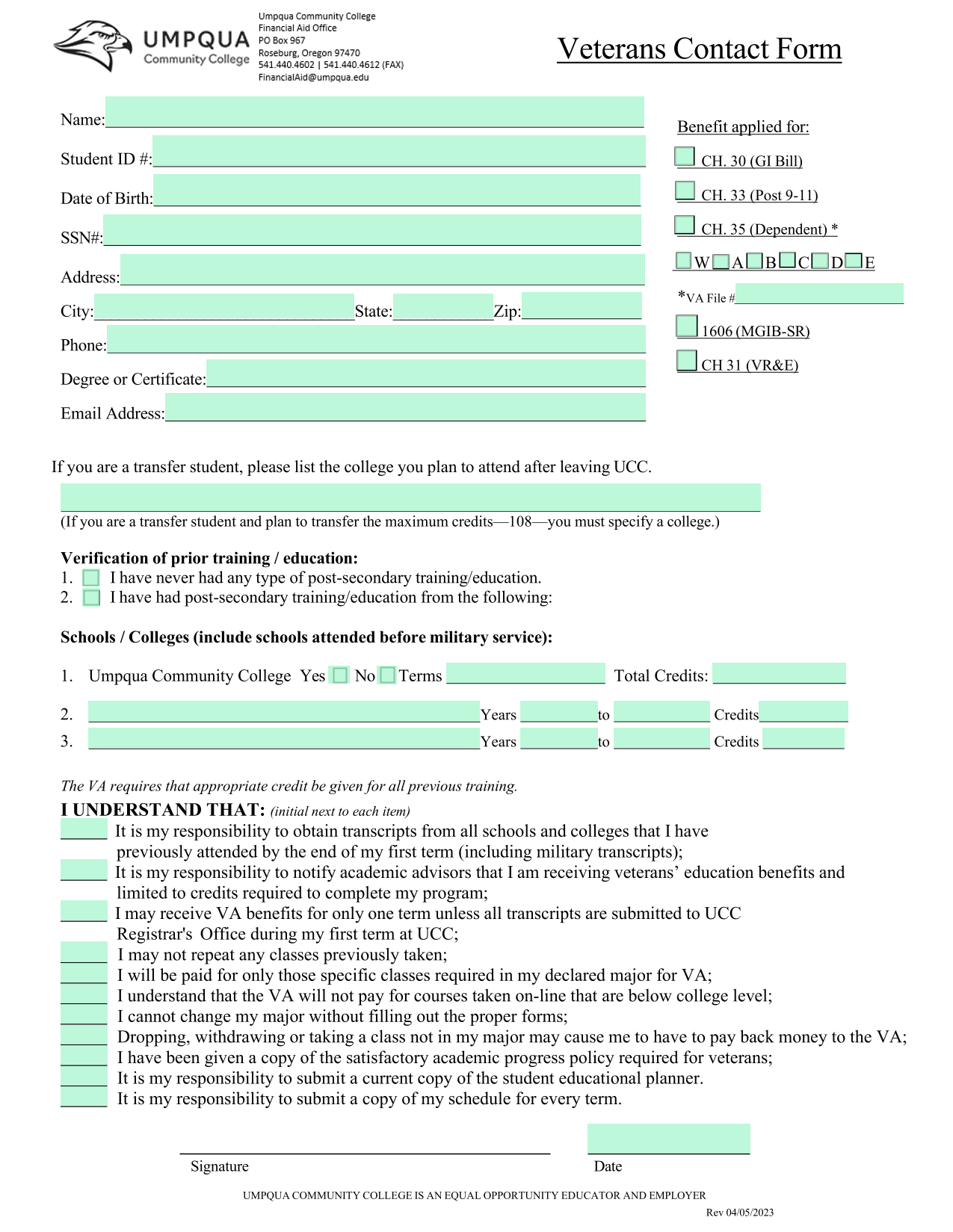 Veterans Contact Form screenshot