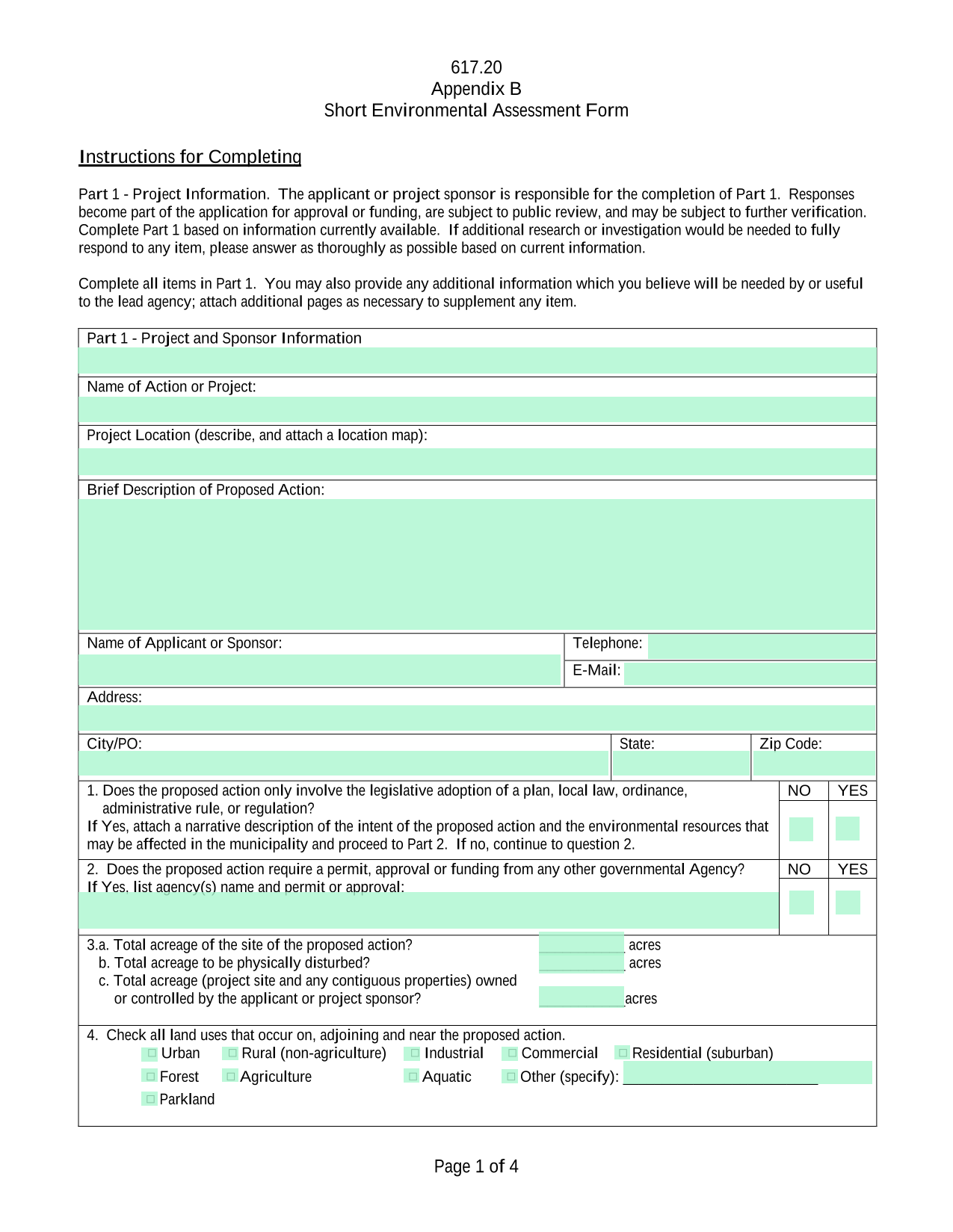 Short Environmental Assessment Form screenshot